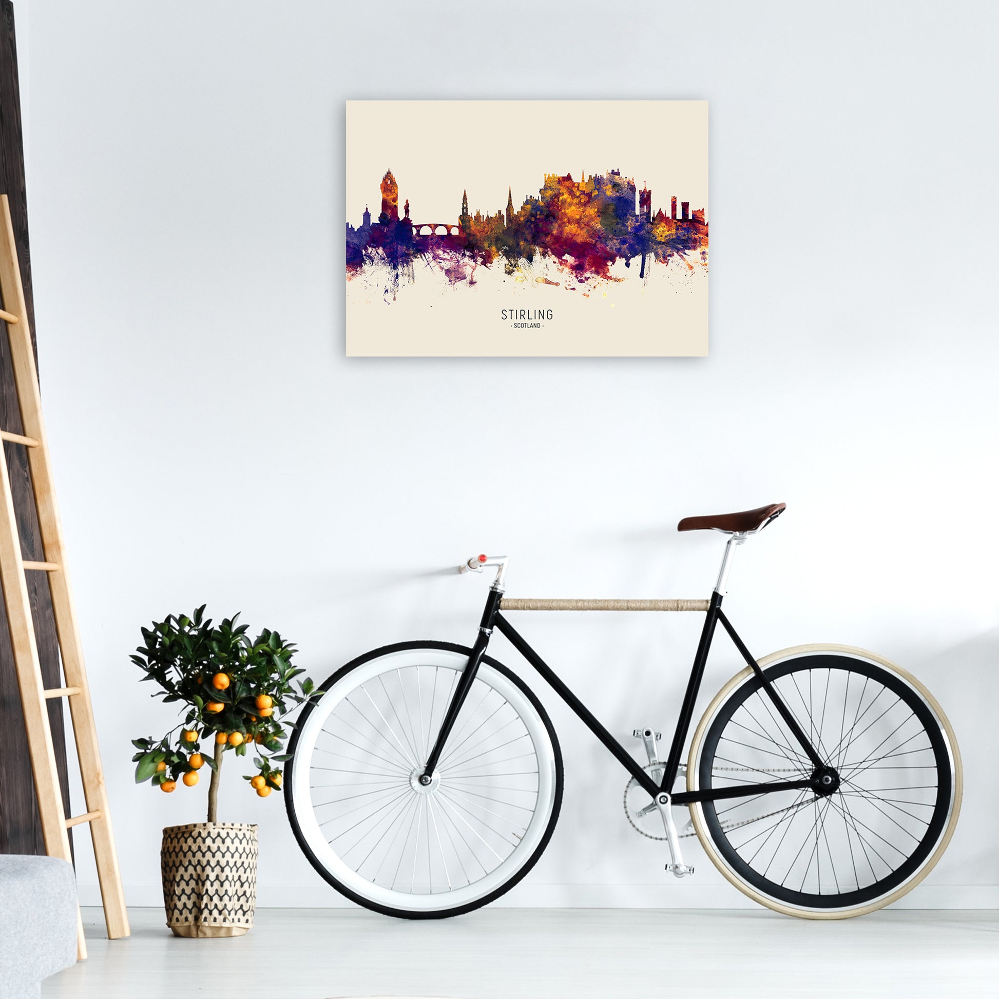 Stirling Scotland Skyline Autumn City Name Art Print by Michael Tompsett A1 Black Frame