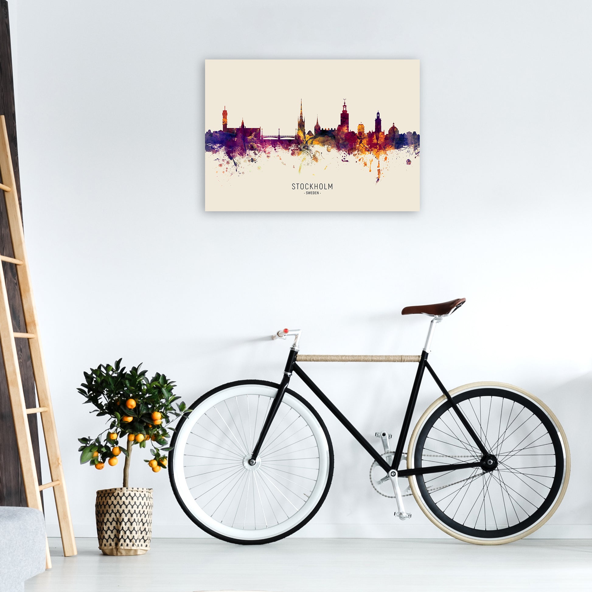 Stockholm Sweden Skyline Autumn City Name Art Print by Michael Tompsett A1 Black Frame