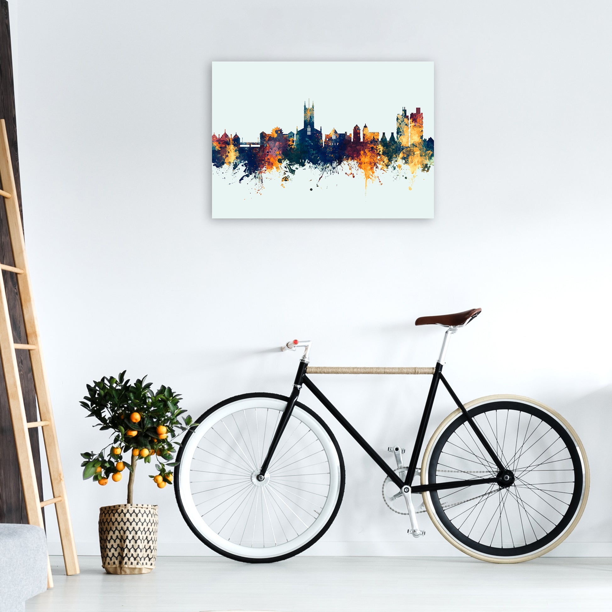 Stoke-On-Trent England Skyline Blue Orange Art Print by Michael Tompsett A1 Black Frame