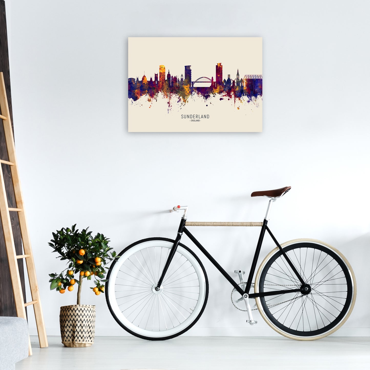 Sunderland England Skyline Autumn City Name Art Print by Michael Tompsett A1 Black Frame