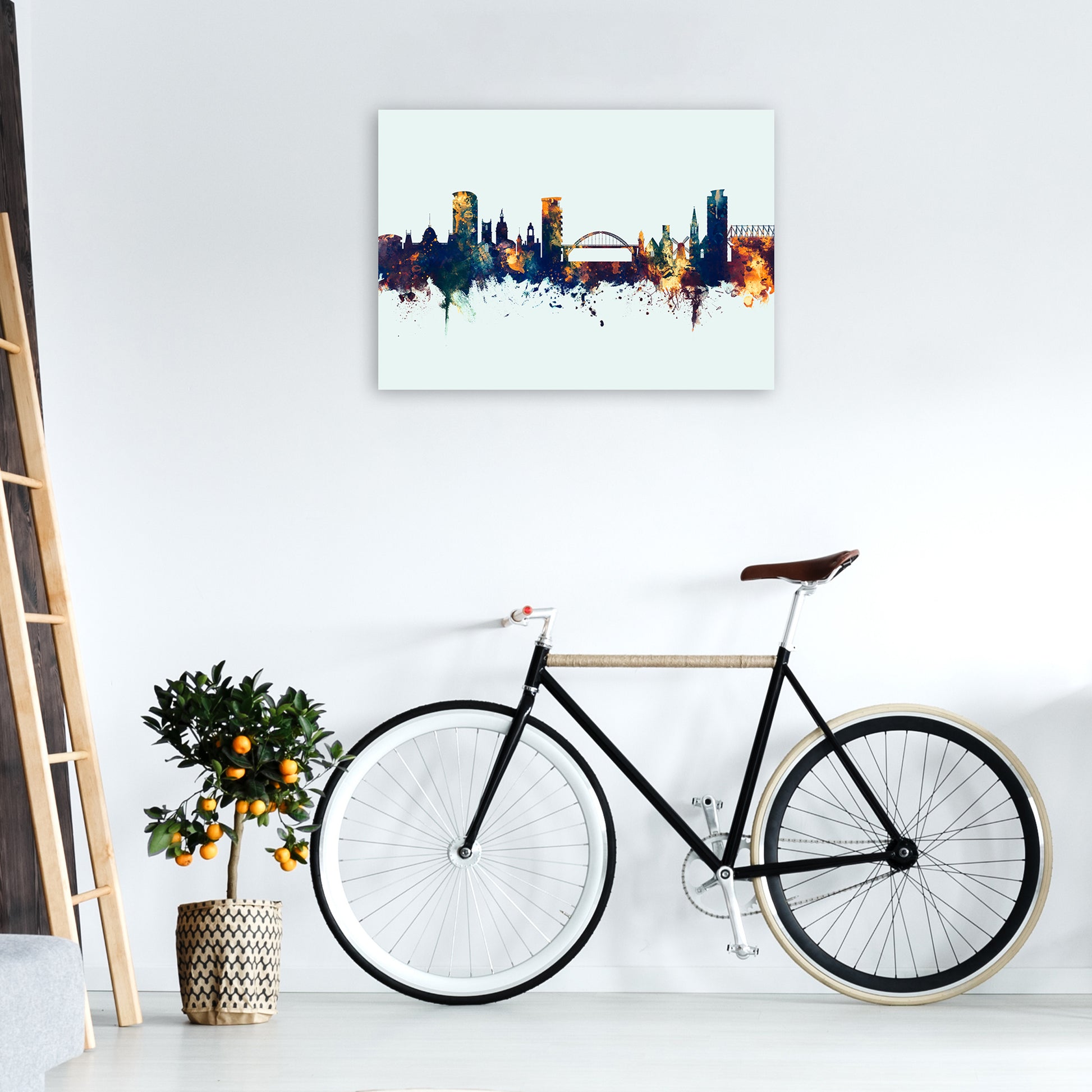 Sunderland England Skyline Blue Orange Art Print by Michael Tompsett A1 Black Frame