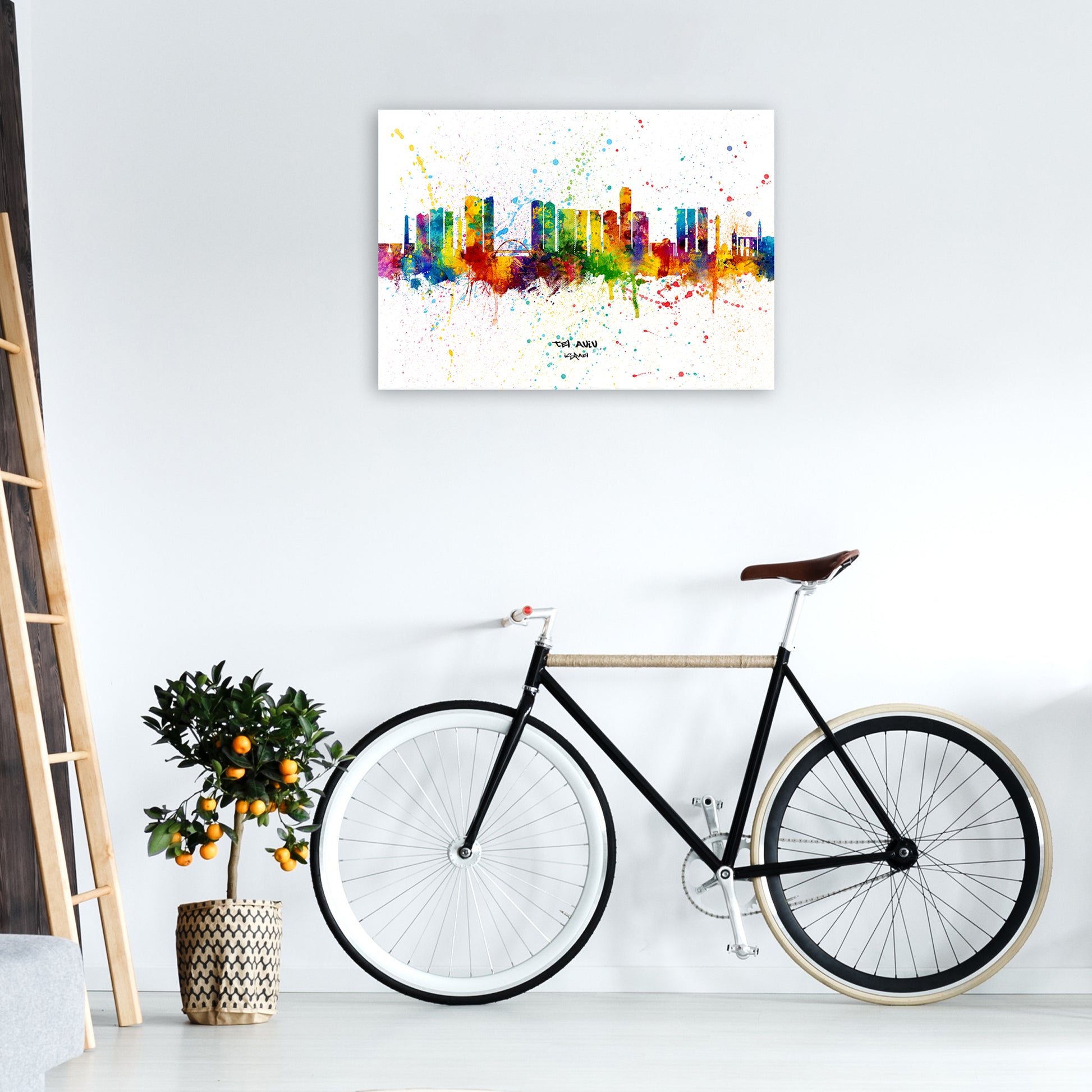 Tel Aviv Israel Skyline Splash Art Print by Michael Tompsett A1 Black Frame