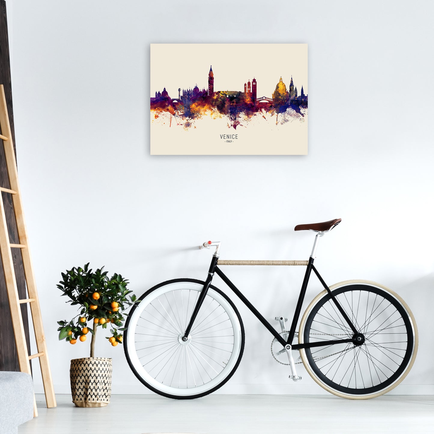 Venice Italy Skyline Autumn City Name Art Print by Michael Tompsett A1 Black Frame