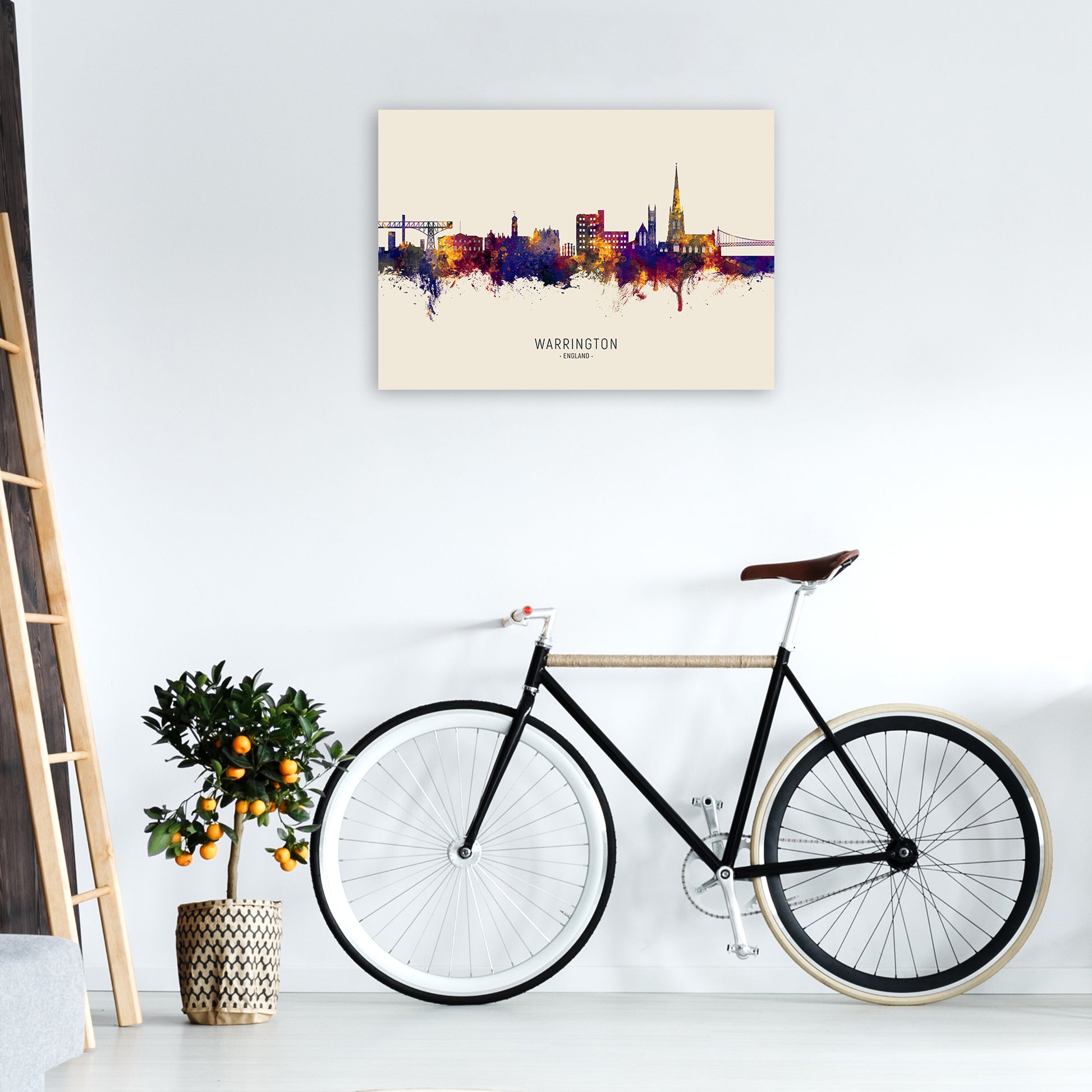 Warrington England Skyline Autumn City Name Art Print by Michael Tompsett A1 Black Frame
