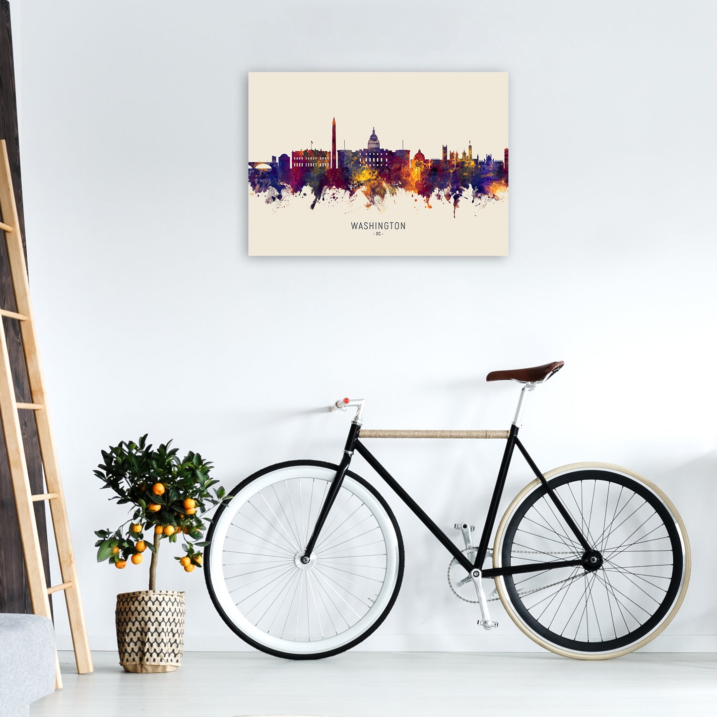 Washington Dc Skyline Autumn City Name Art Print by Michael Tompsett A1 Black Frame