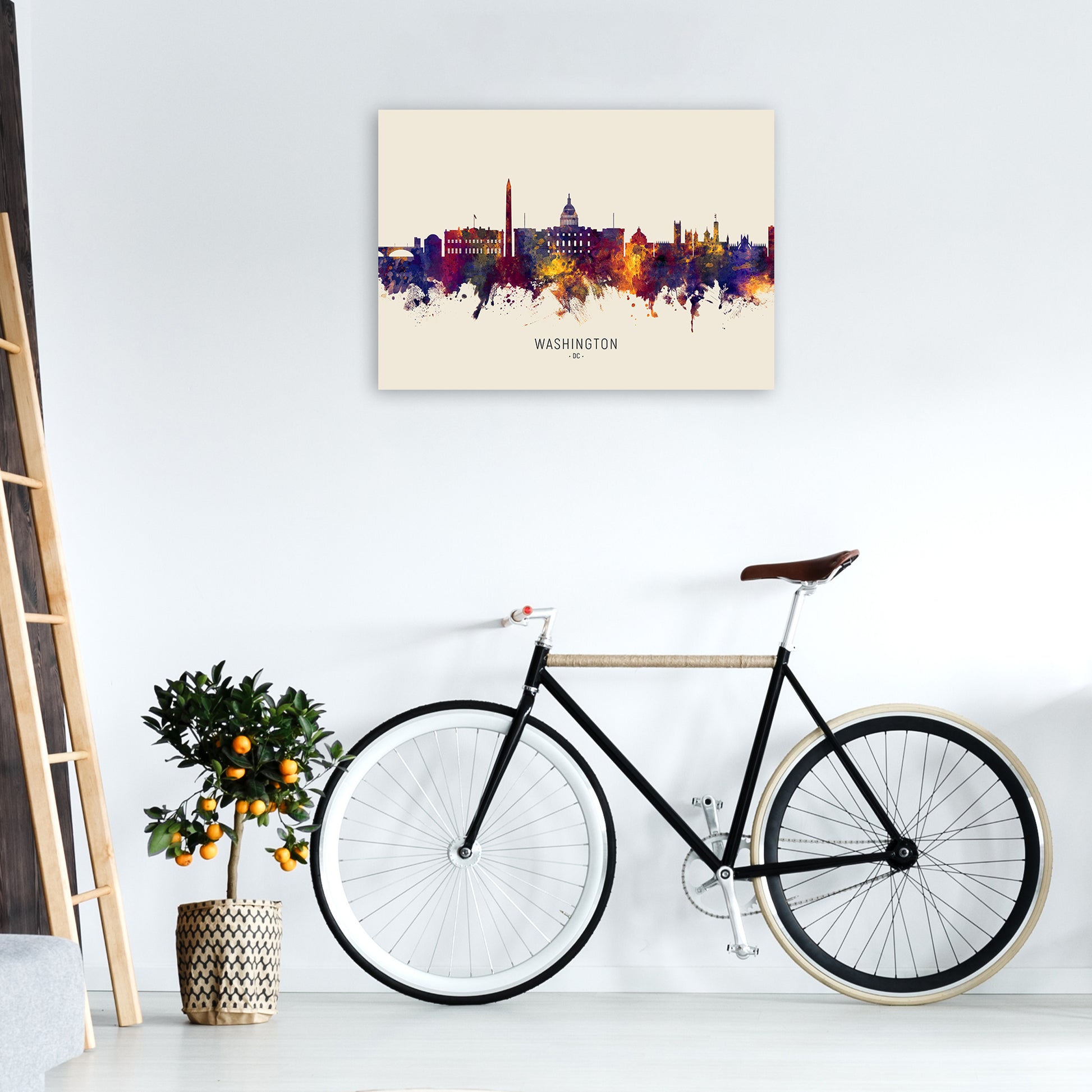 Washington Dc Skyline Autumn City Name Art Print by Michael Tompsett A1 Black Frame