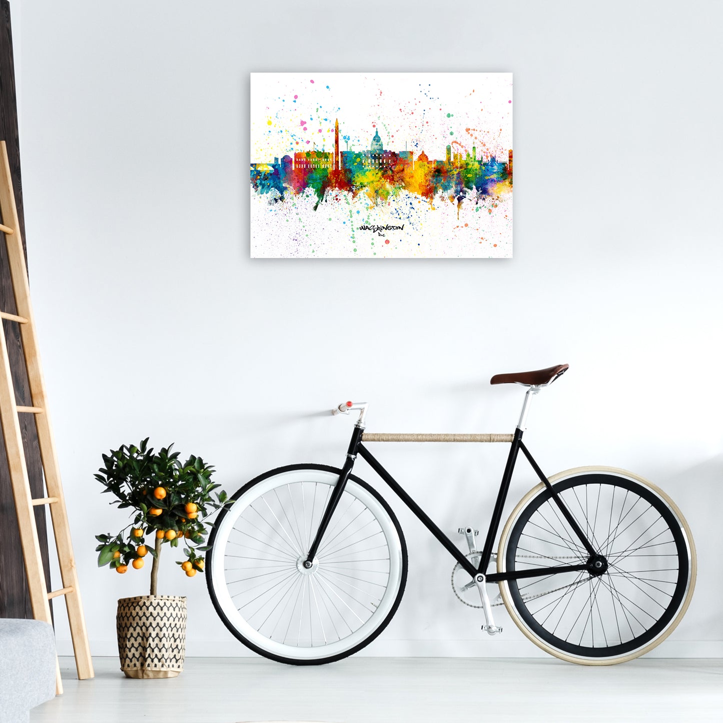 Washington Dc Skyline Splash Art Print by Michael Tompsett A1 Black Frame