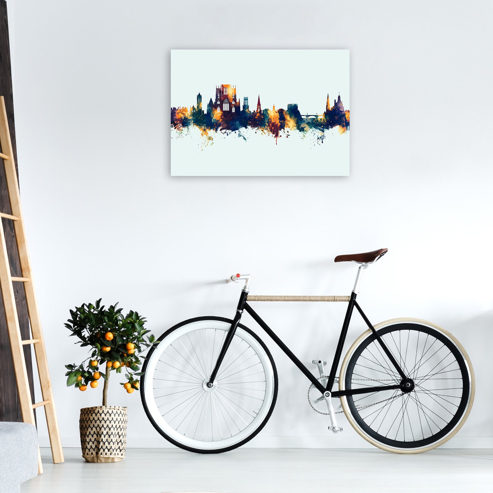 York England Skyline Blue Orange Art Print by Michael Tompsett A1 Black Frame