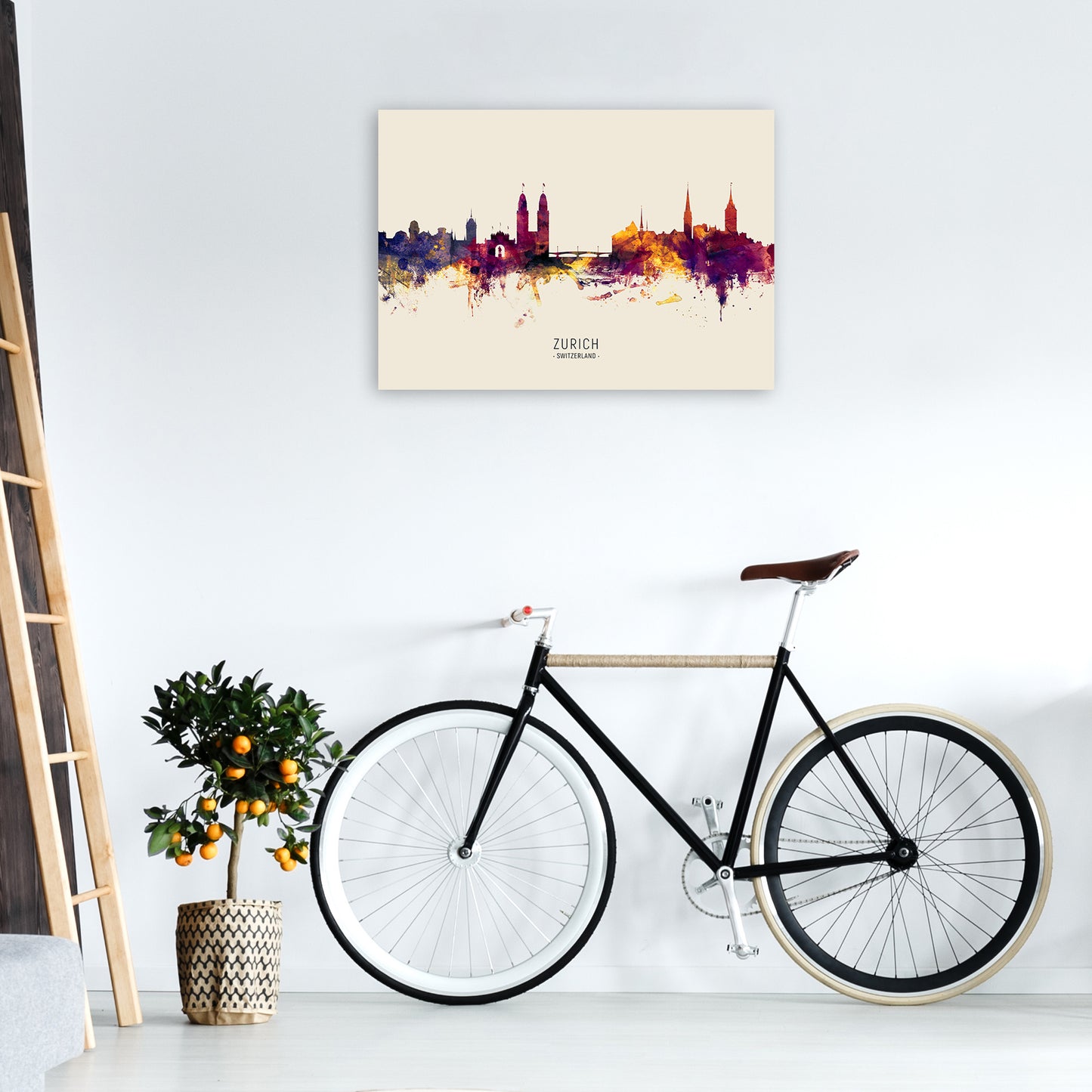 Zurich Switzerland Skyline Autumn City Name Art Print by Michael Tompsett A1 Black Frame