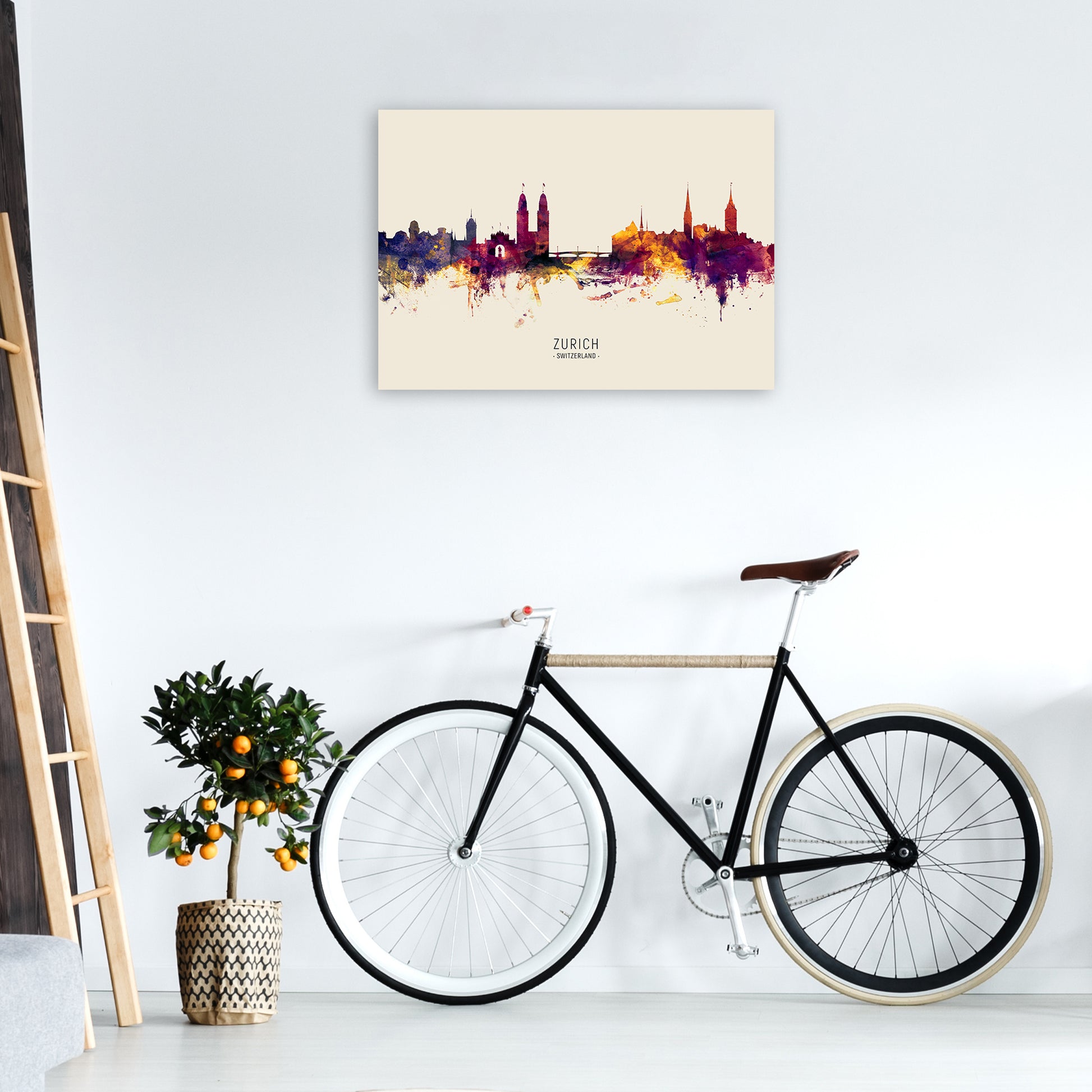 Zurich Switzerland Skyline Autumn City Name Art Print by Michael Tompsett A1 Black Frame