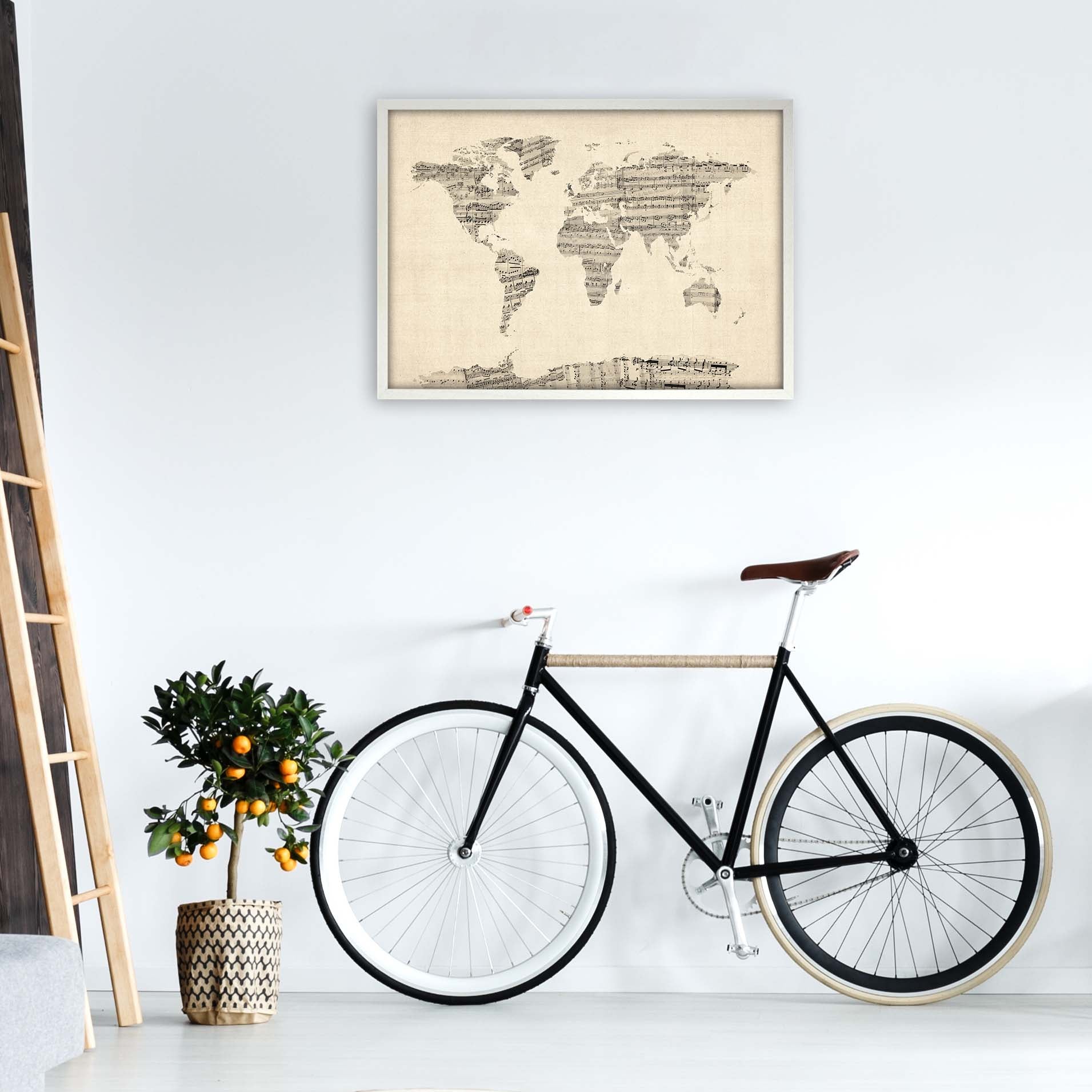 Sheet Music Map of the World Art Print by Michael Tompsett A1 Oak Frame