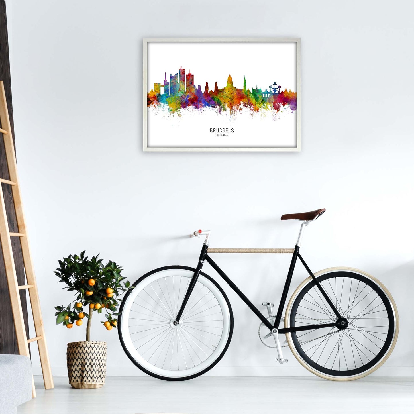 Brussels Belgium Skyline Art Print by Michael Tompsett A1 Oak Frame
