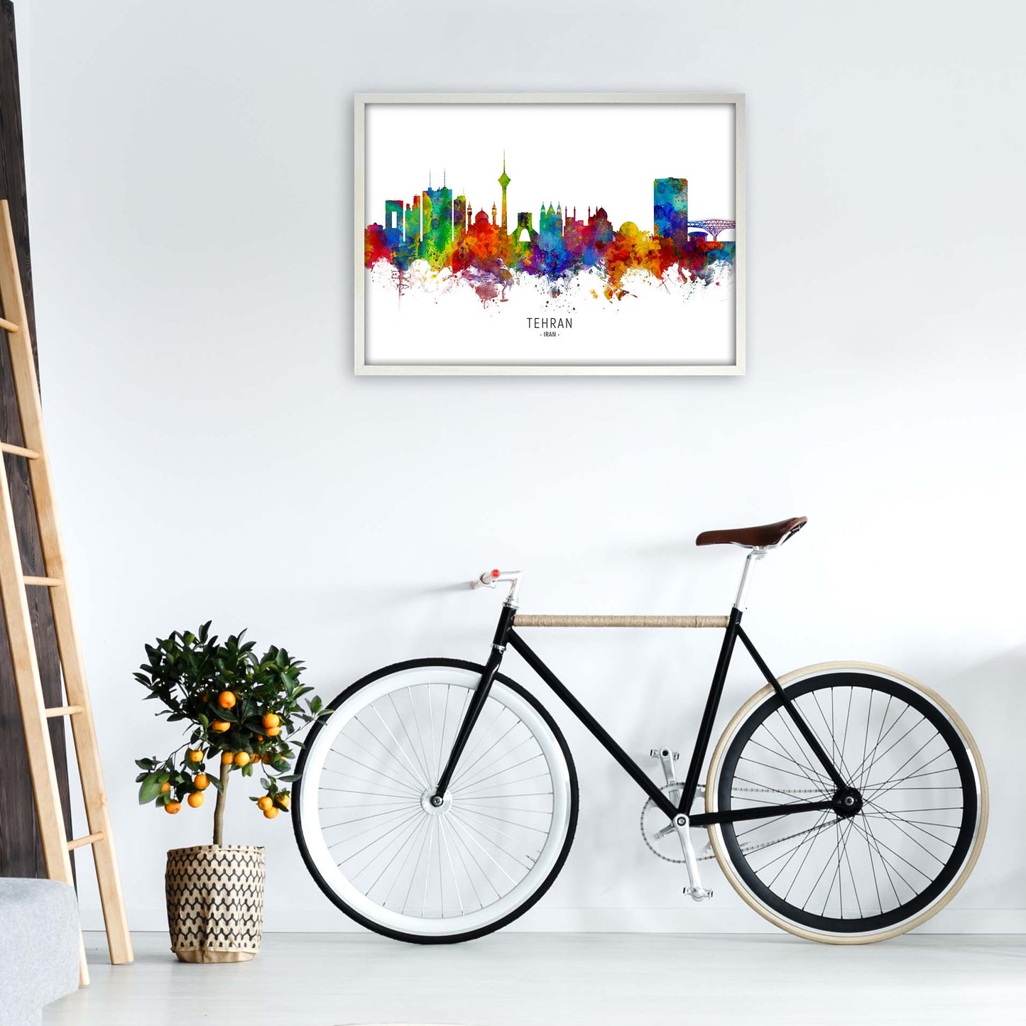 Tehran Iran Skyline Art Print by Michael Tompsett A1 Oak Frame