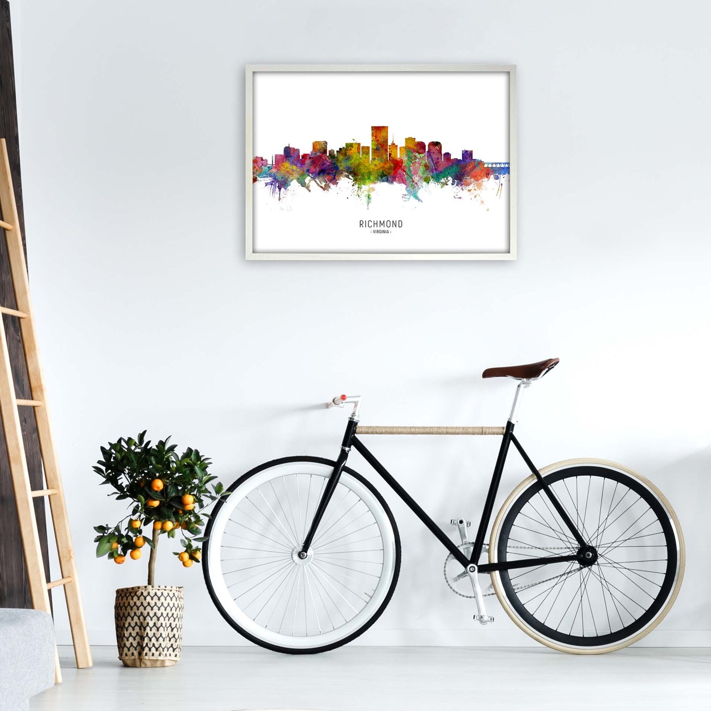 Richmond Virginia Skyline Art Print by Michael Tompsett A1 Oak Frame