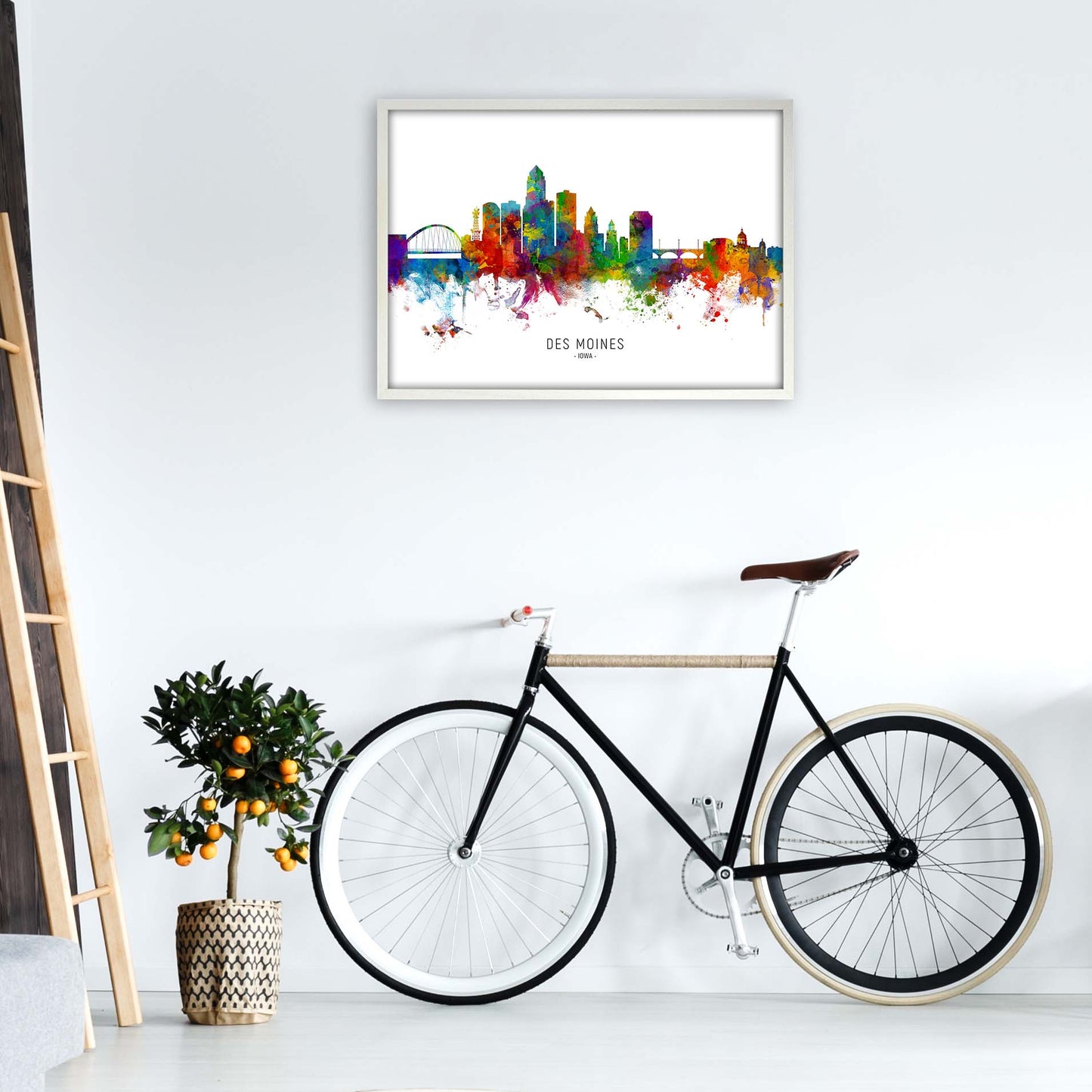 Des Moines Iowa Skyline Art Print by Michael Tompsett A1 Oak Frame
