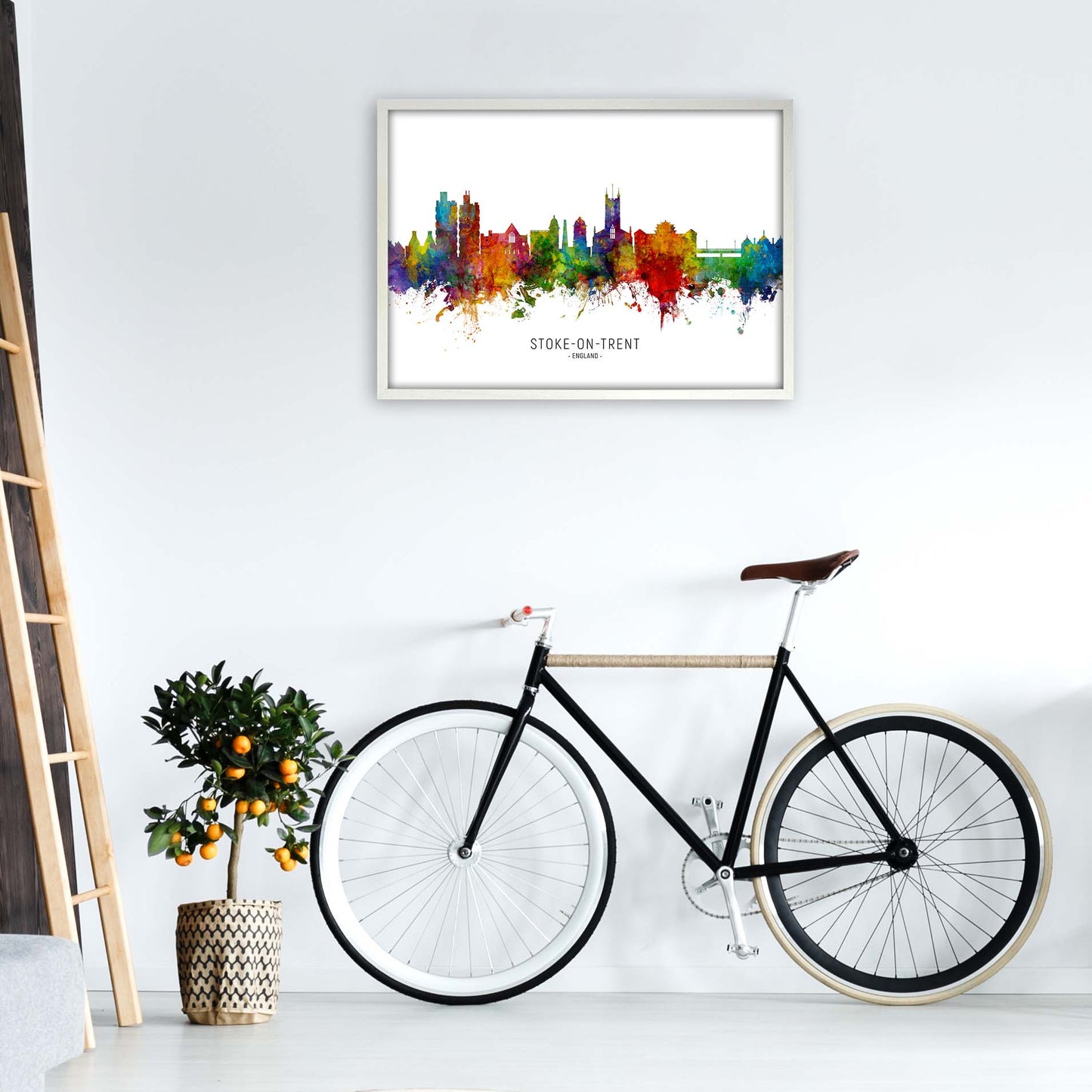 Stoke-On-Trent England Skyline Art Print by Michael Tompsett A1 Oak Frame