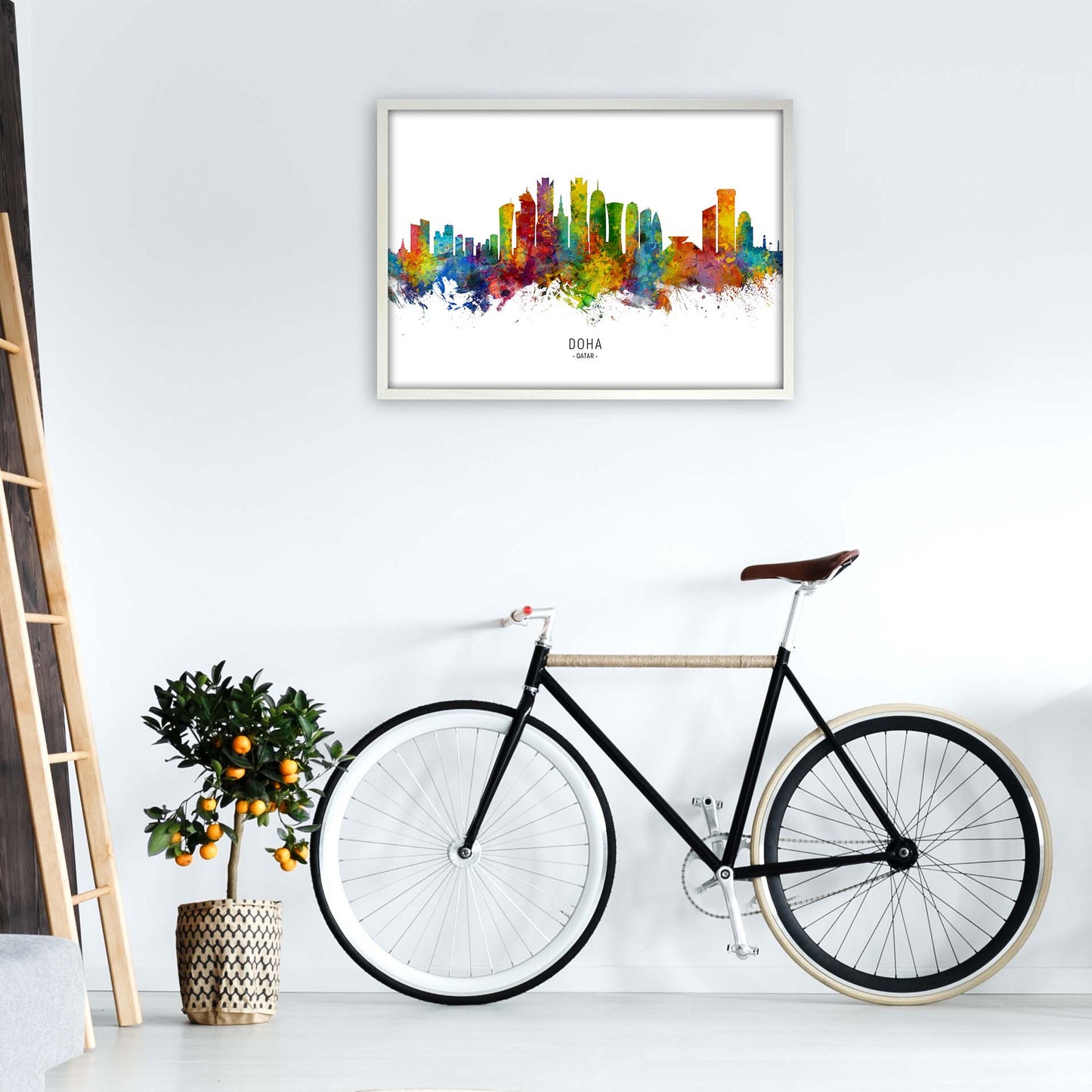 Doha Qatar Skyline Art Print by Michael Tompsett A1 Oak Frame