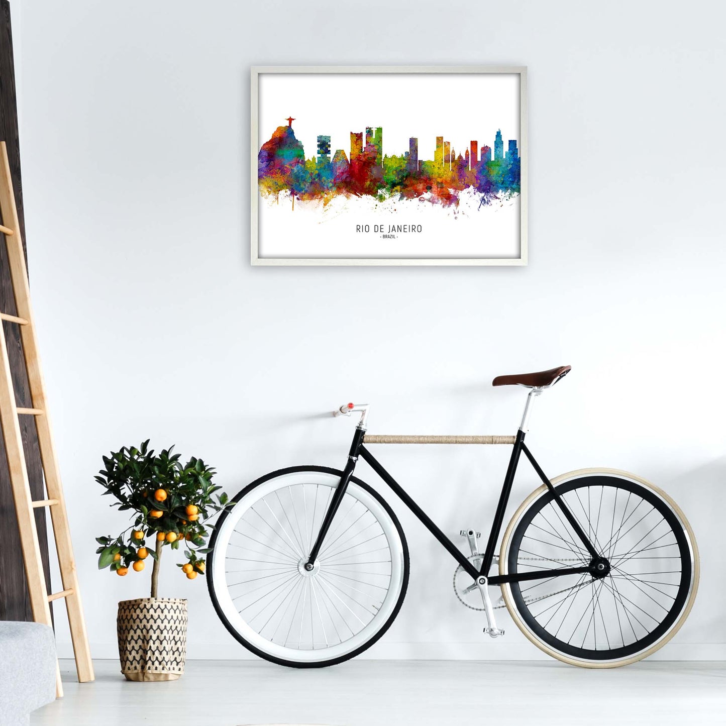 Rio De Janeiro Brazil Skyline Art Print by Michael Tompsett A1 Oak Frame