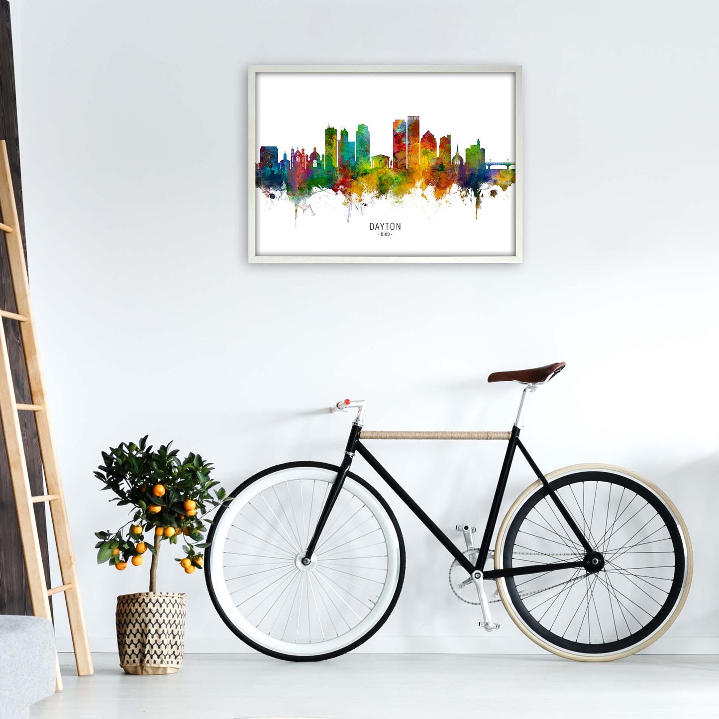 Dayton Ohio Skyline Art Print by Michael Tompsett A1 Oak Frame