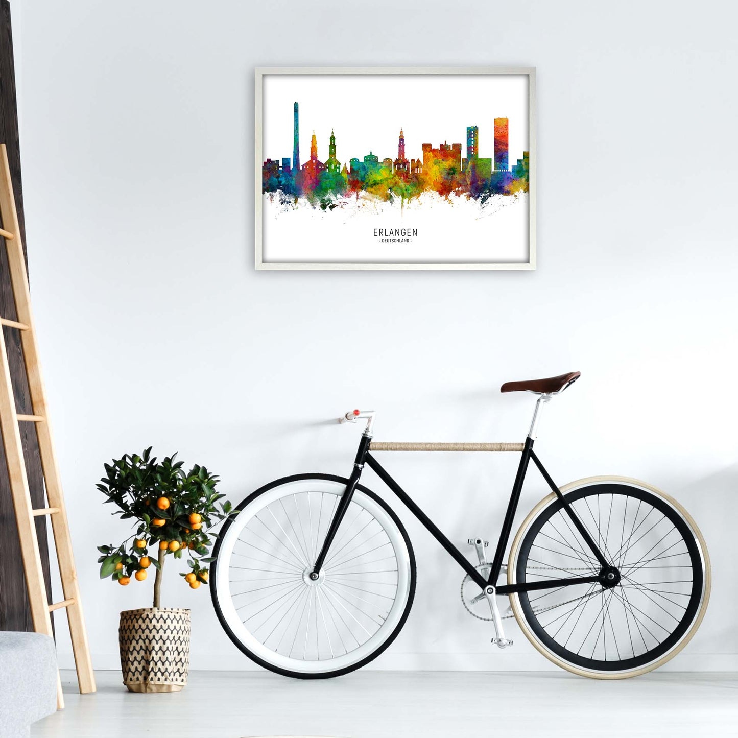 Erlangen Deutschland Skyline Art Print by Michael Tompsett A1 Oak Frame