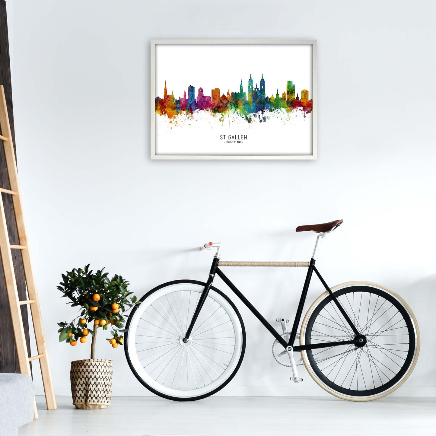 St Gallen Switzerland Skyline Art Print by Michael Tompsett A1 Oak Frame