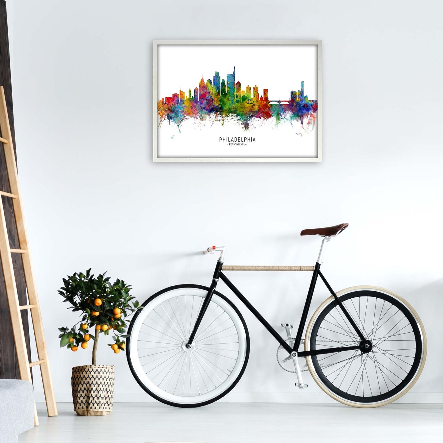 Philadelphia Pennsylvania Skyline Print by Michael Tompsett A1 Oak Frame