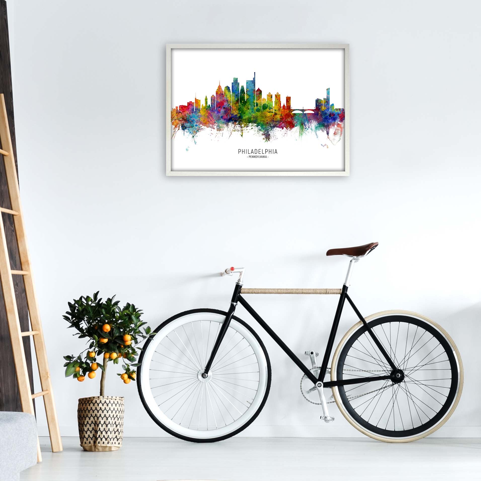 Philadelphia Pennsylvania Skyline Print by Michael Tompsett A1 Oak Frame