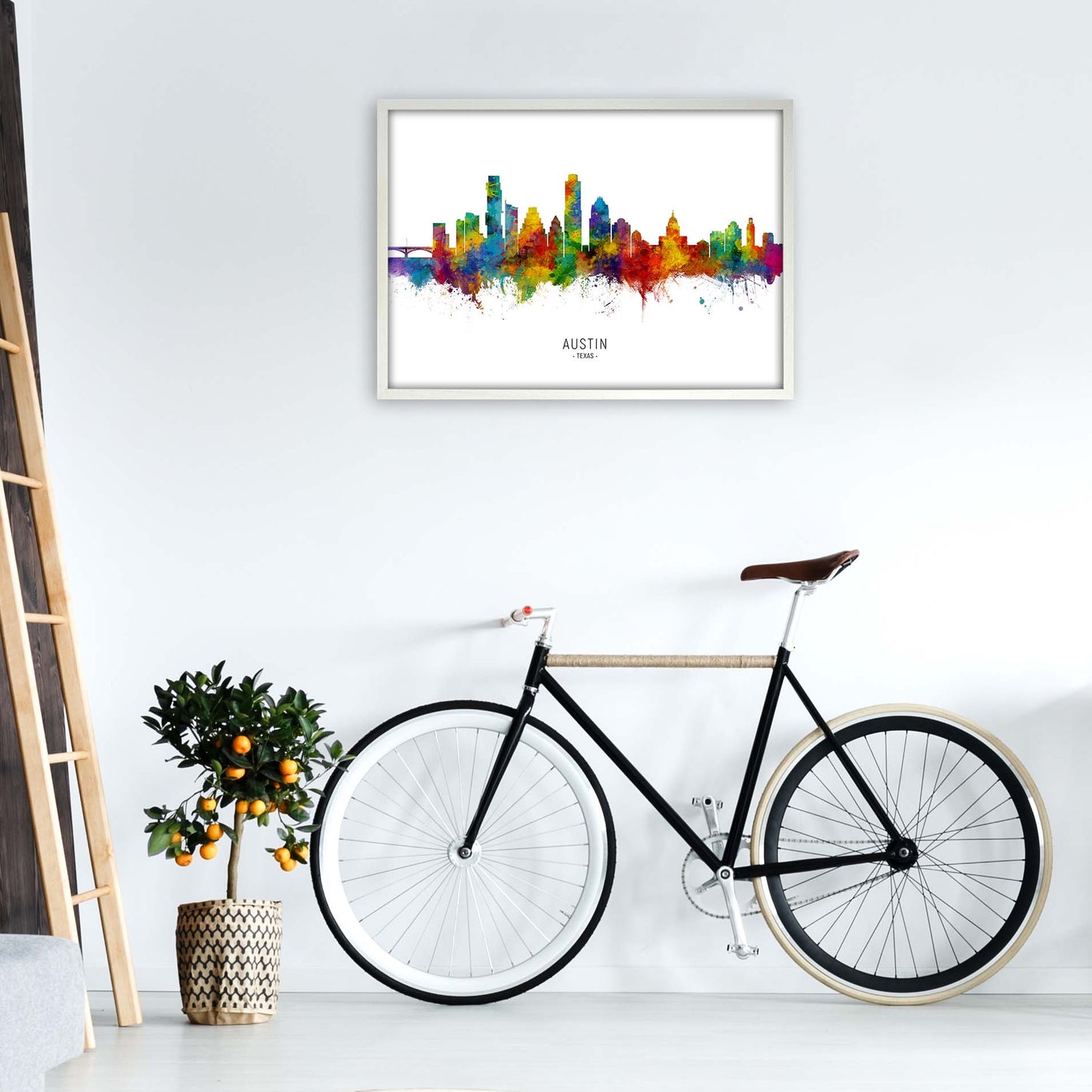 Austin Texas Skyline Art Print by Michael Tompsett A1 Oak Frame