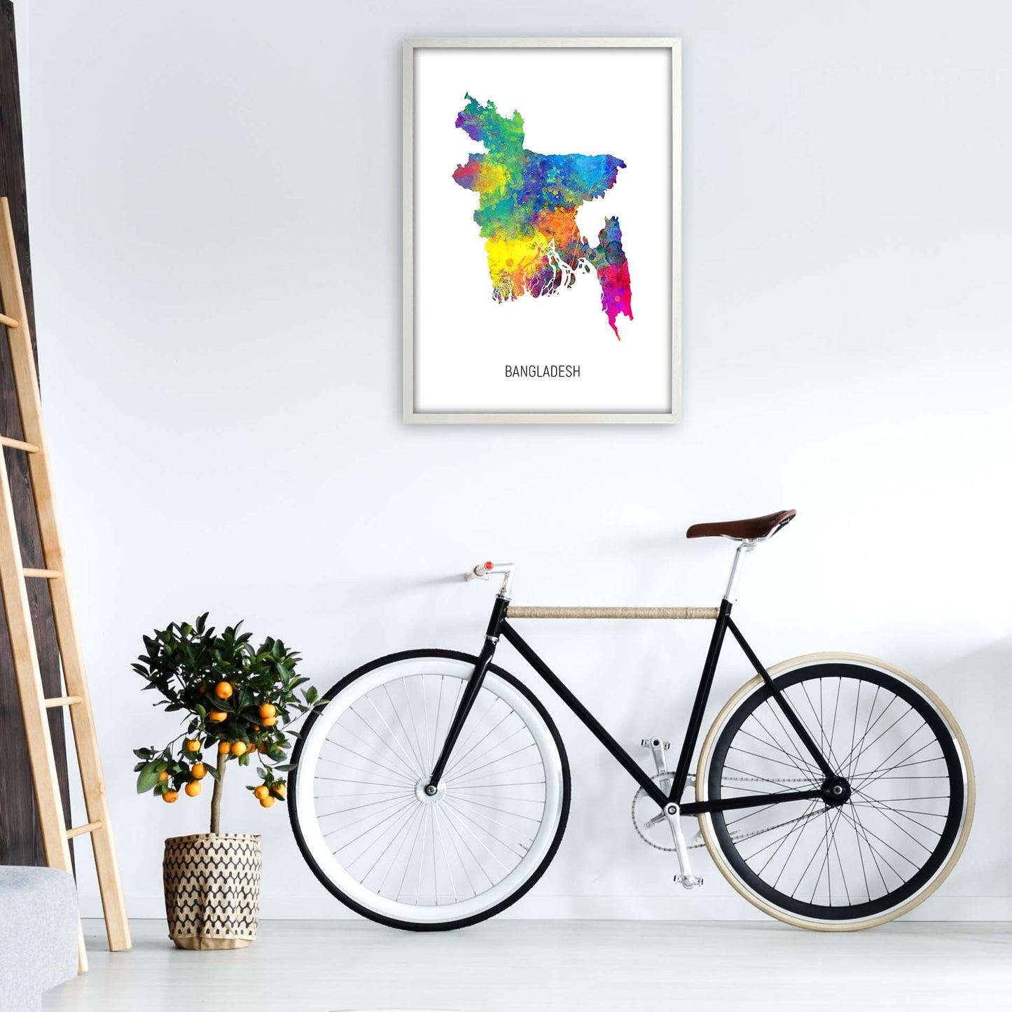 Bangladesh Watercolour Map Art Print by Michael Tompsett A1 Oak Frame