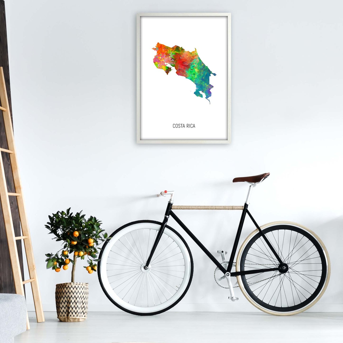 Costa Rica Watercolour Map Art Print by Michael Tompsett A1 Oak Frame