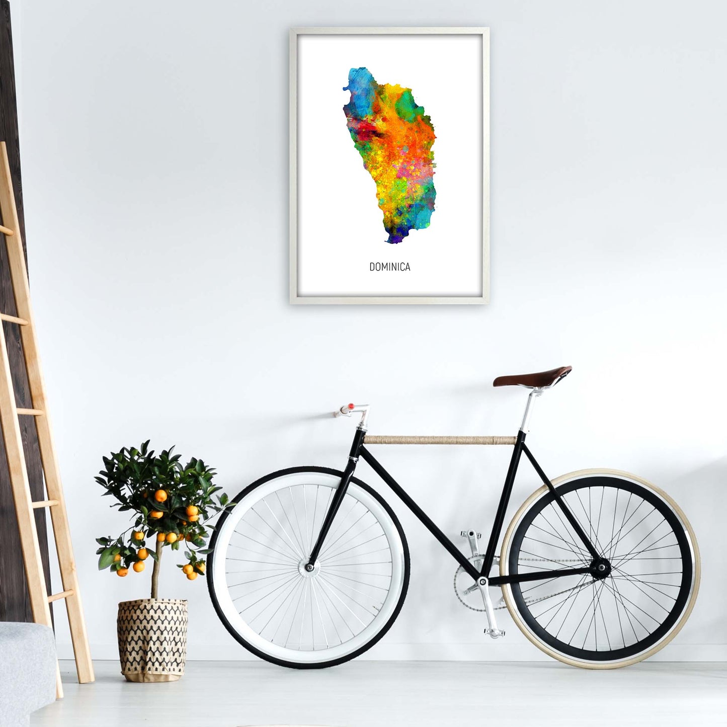 Dominica Watercolour Map Art Print by Michael Tompsett A1 Oak Frame