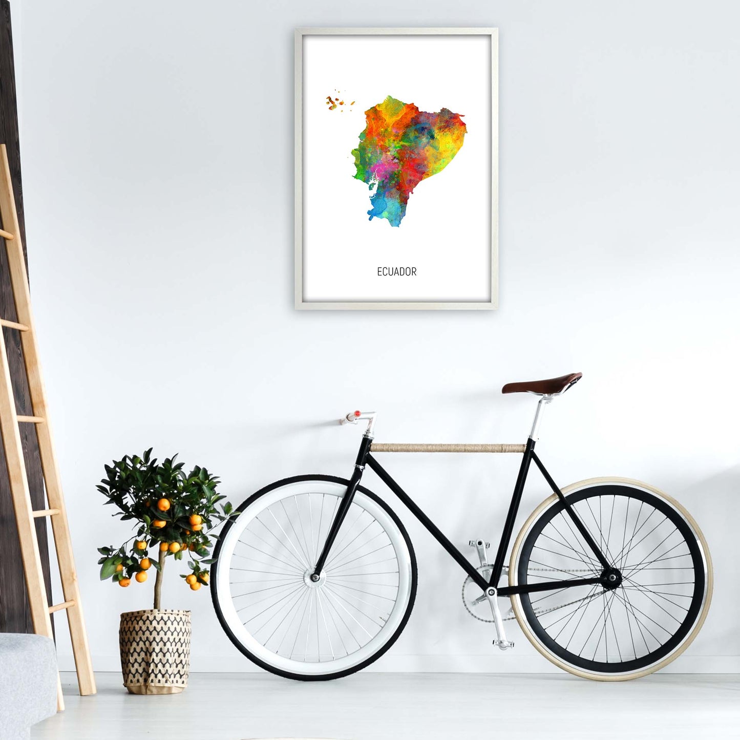 Ecuador Watercolour Map Art Print by Michael Tompsett A1 Oak Frame