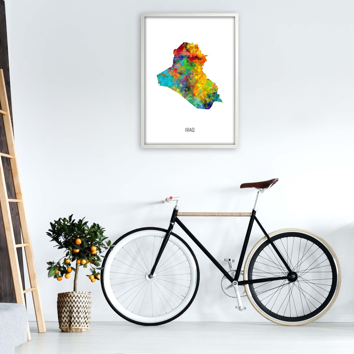 Iraq Watercolour Map Art Print by Michael Tompsett A1 Oak Frame