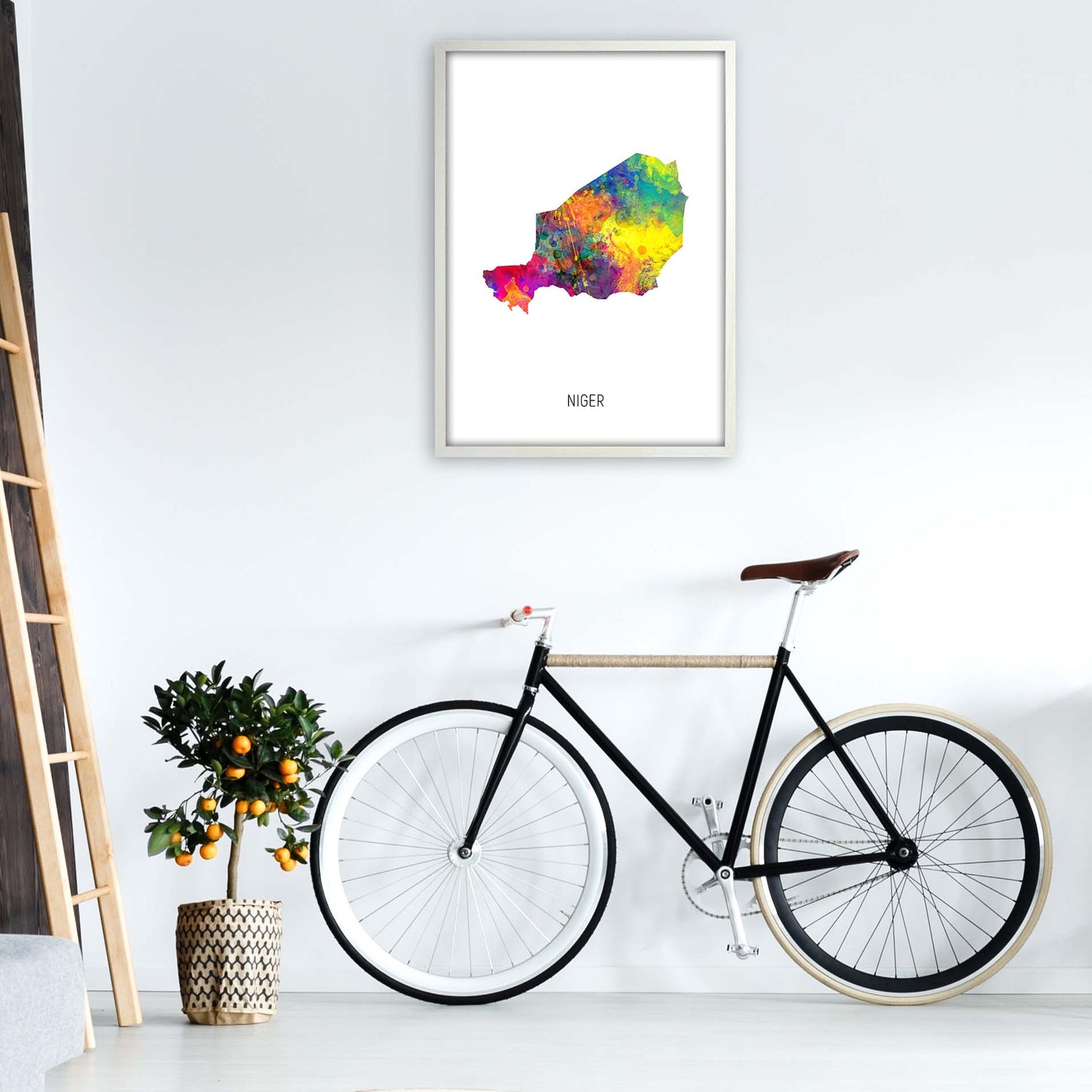 Niger Watercolour Map Art Print by Michael Tompsett A1 Oak Frame
