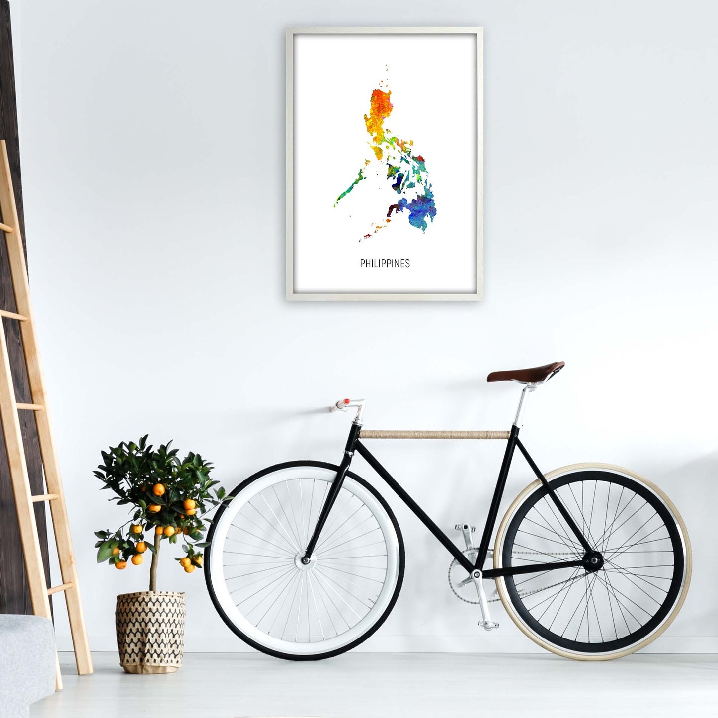 Philippines Watercolour Map Art Print by Michael Tompsett A1 Oak Frame