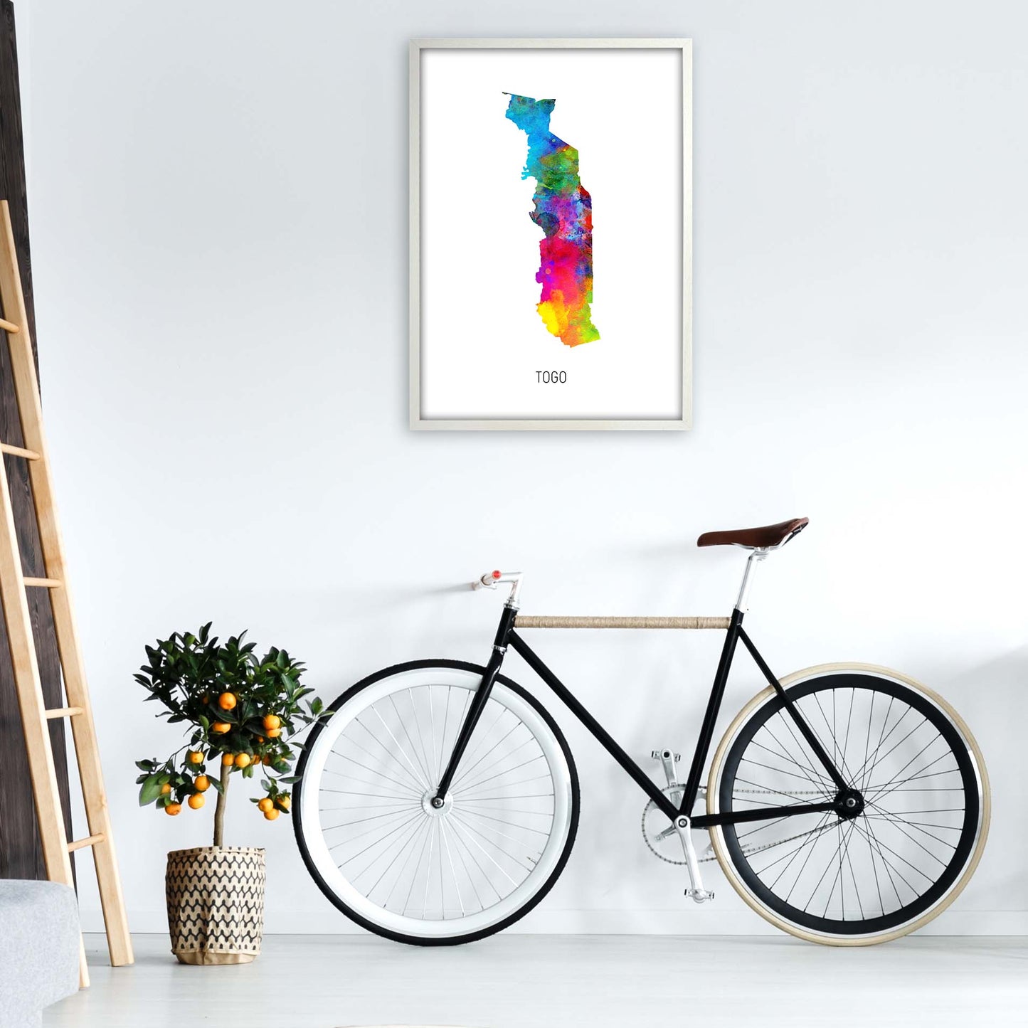 Togo Watercolour Map Art Print by Michael Tompsett A1 Oak Frame