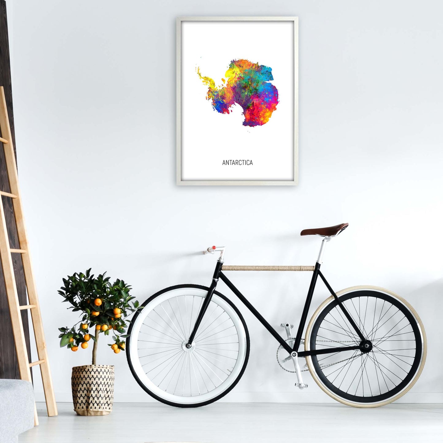 Antarctica Watercolour Map Art Print by Michael Tompsett A1 Oak Frame