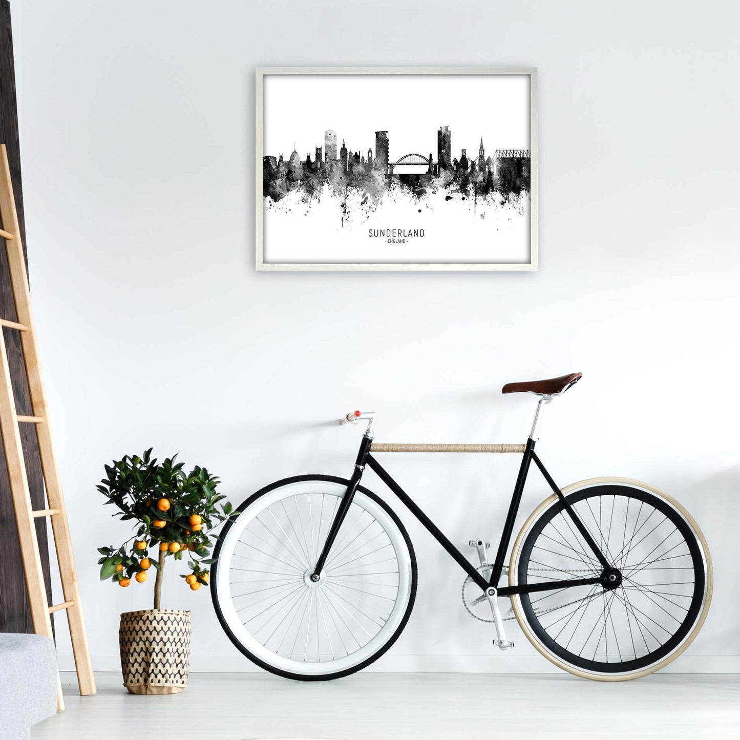 Sunderland England Skyline Black White City Name by Michael Tompsett A1 Oak Frame