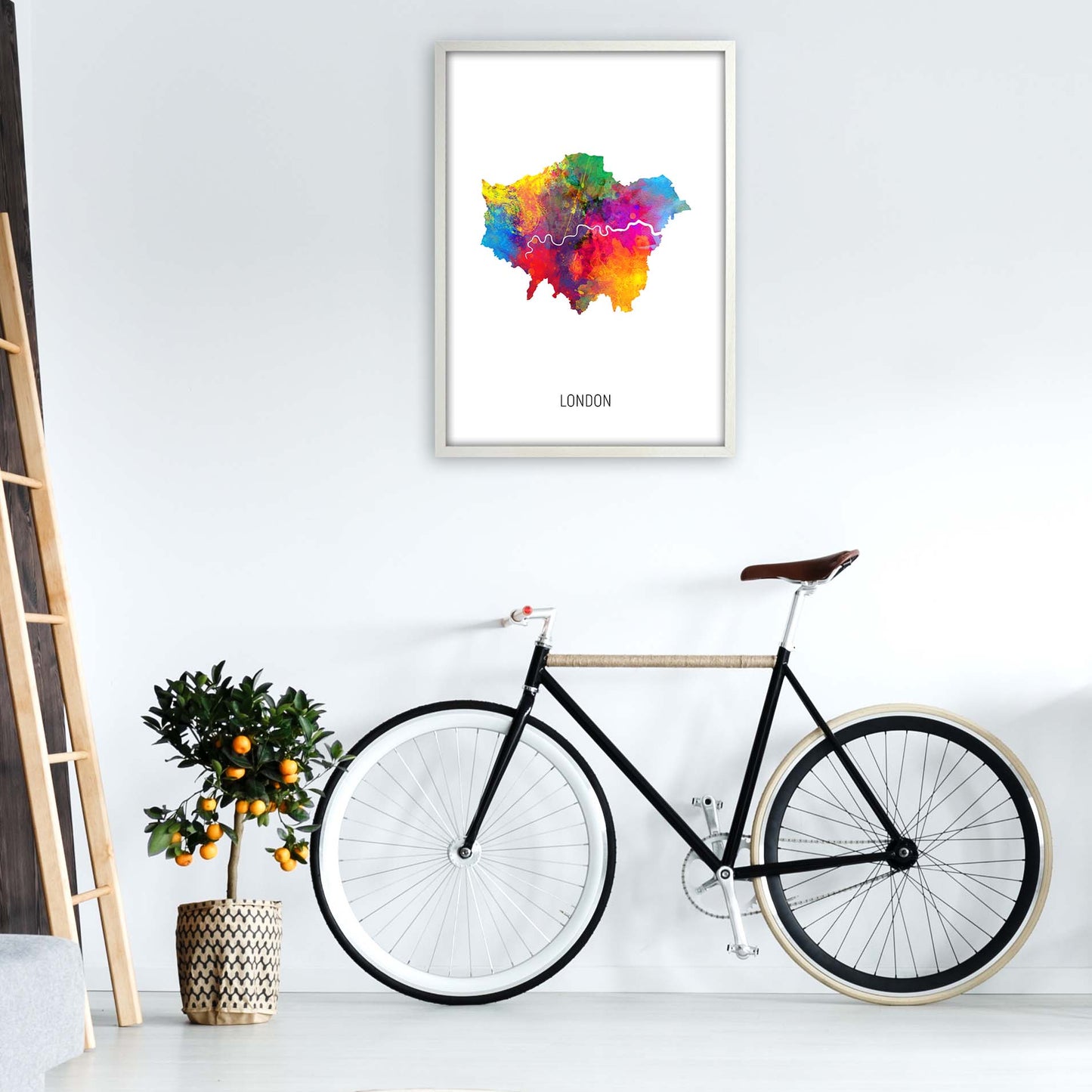 London Watercolour Map Art Print by Michael Tompsett A1 Oak Frame