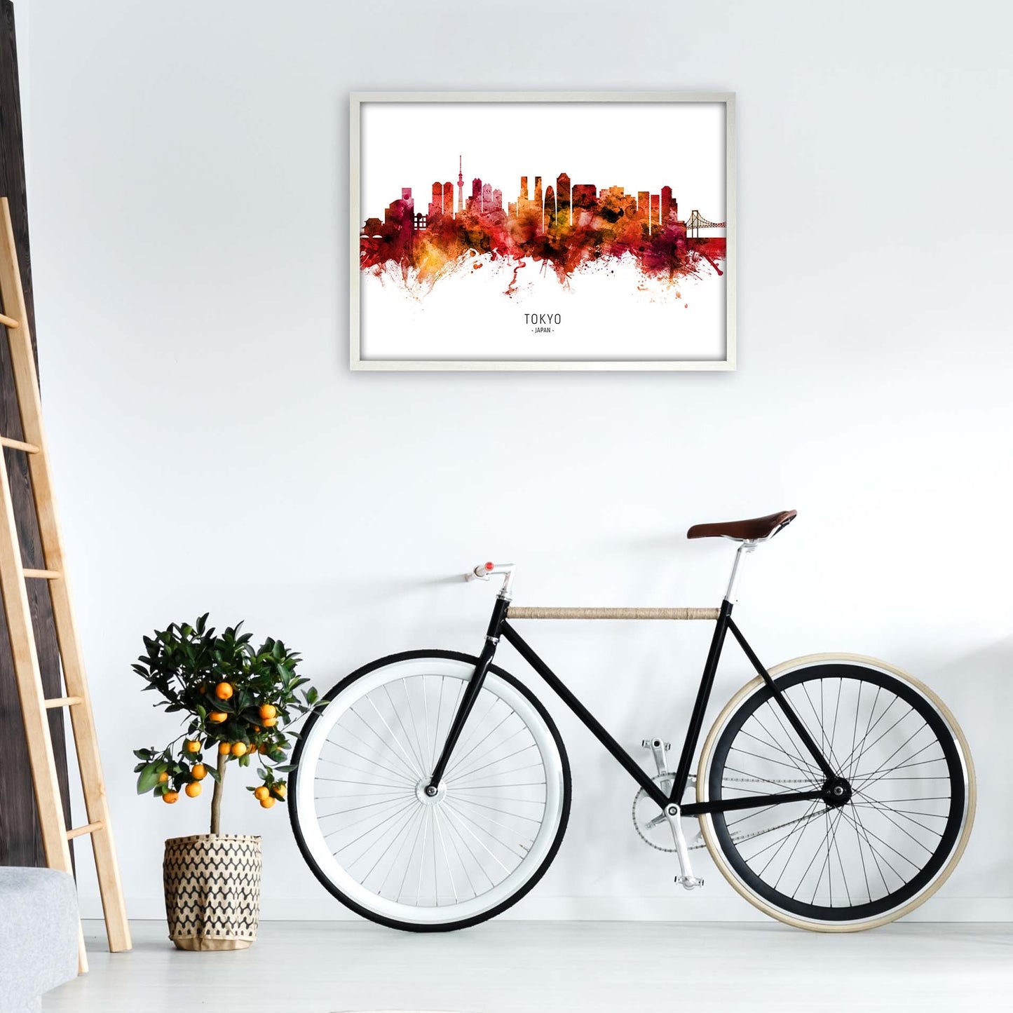 Tokyo Japan Skyline Red City Name Print by Michael Tompsett A1 Oak Frame
