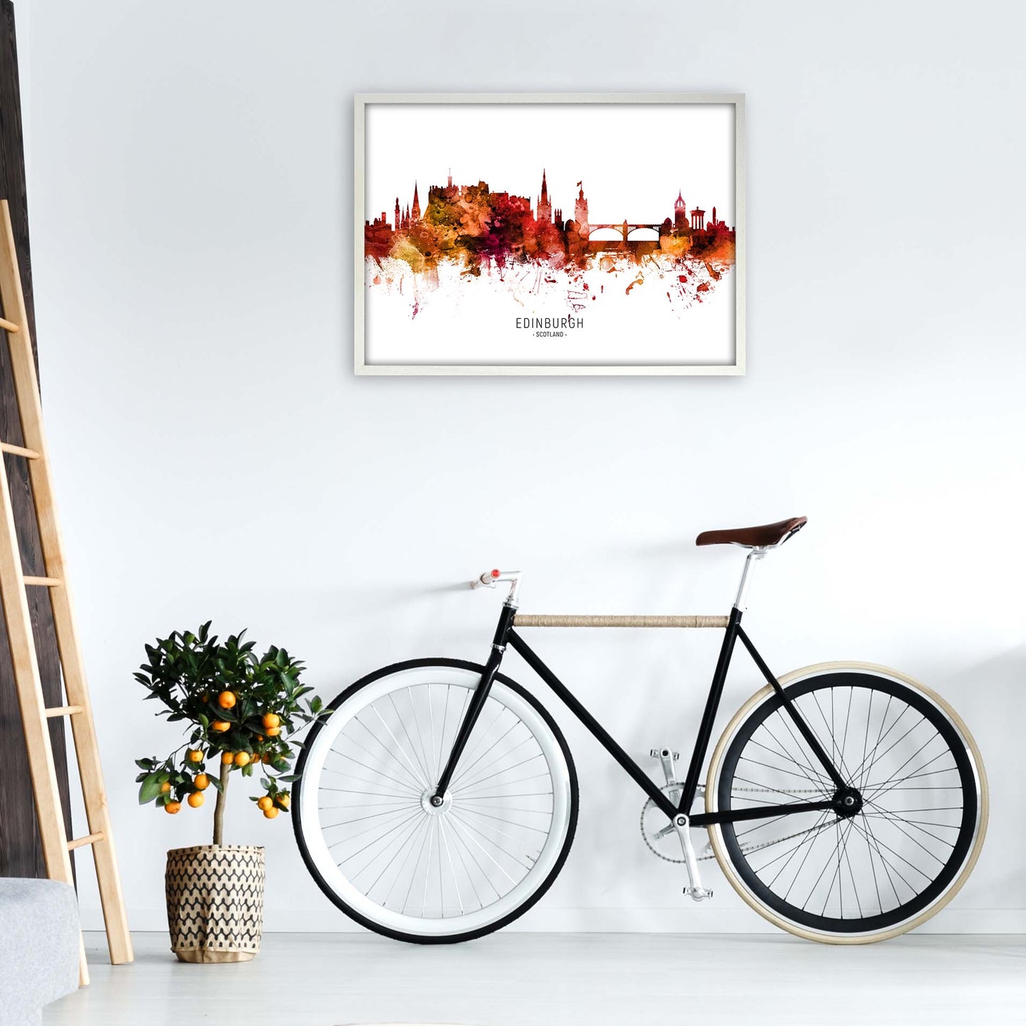 Edinburgh Scotland Skyline Red City Name by Michael Tompsett A1 Oak Frame