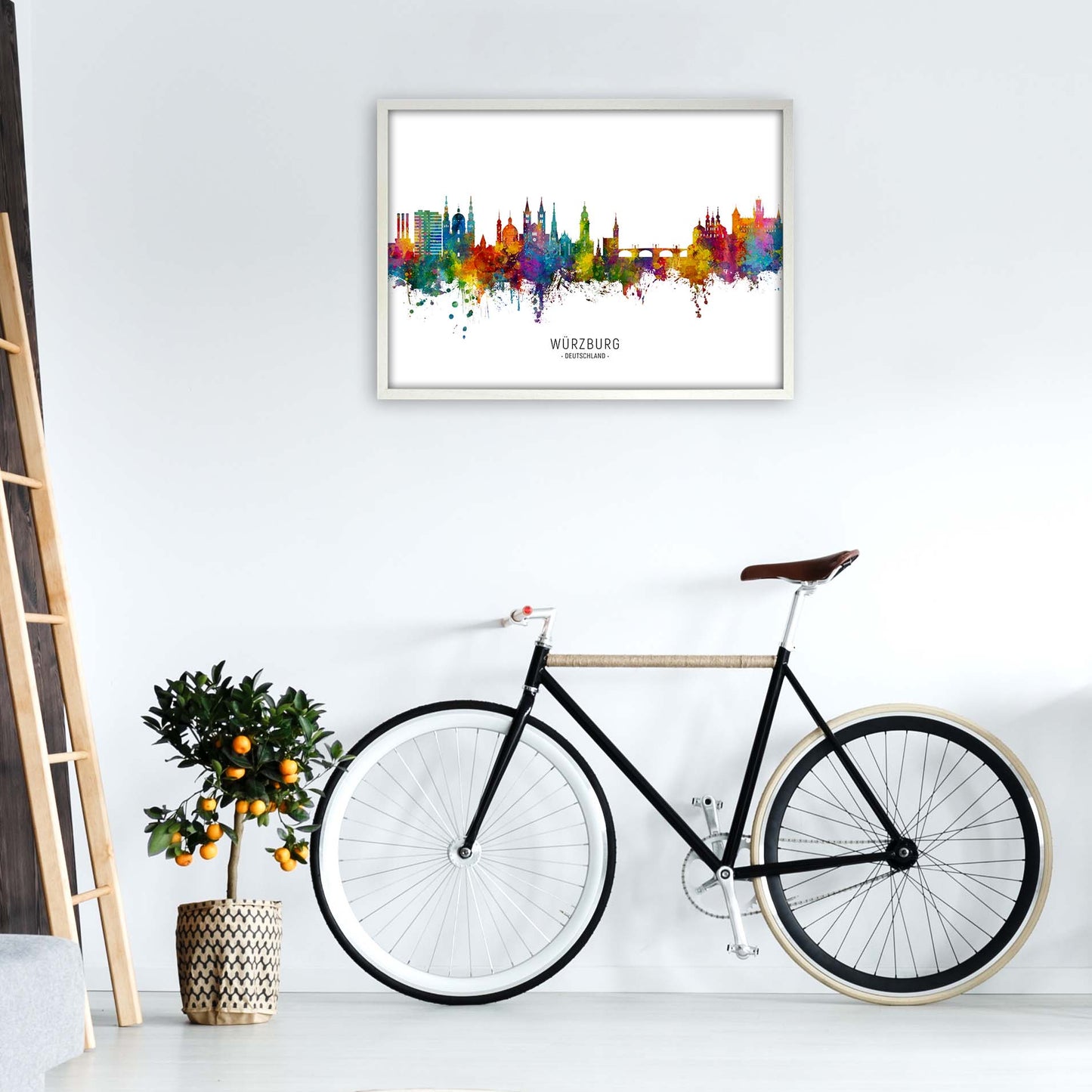 Wurzburg Deutschland Skyline Art Print by Michael Tompsett A1 Oak Frame