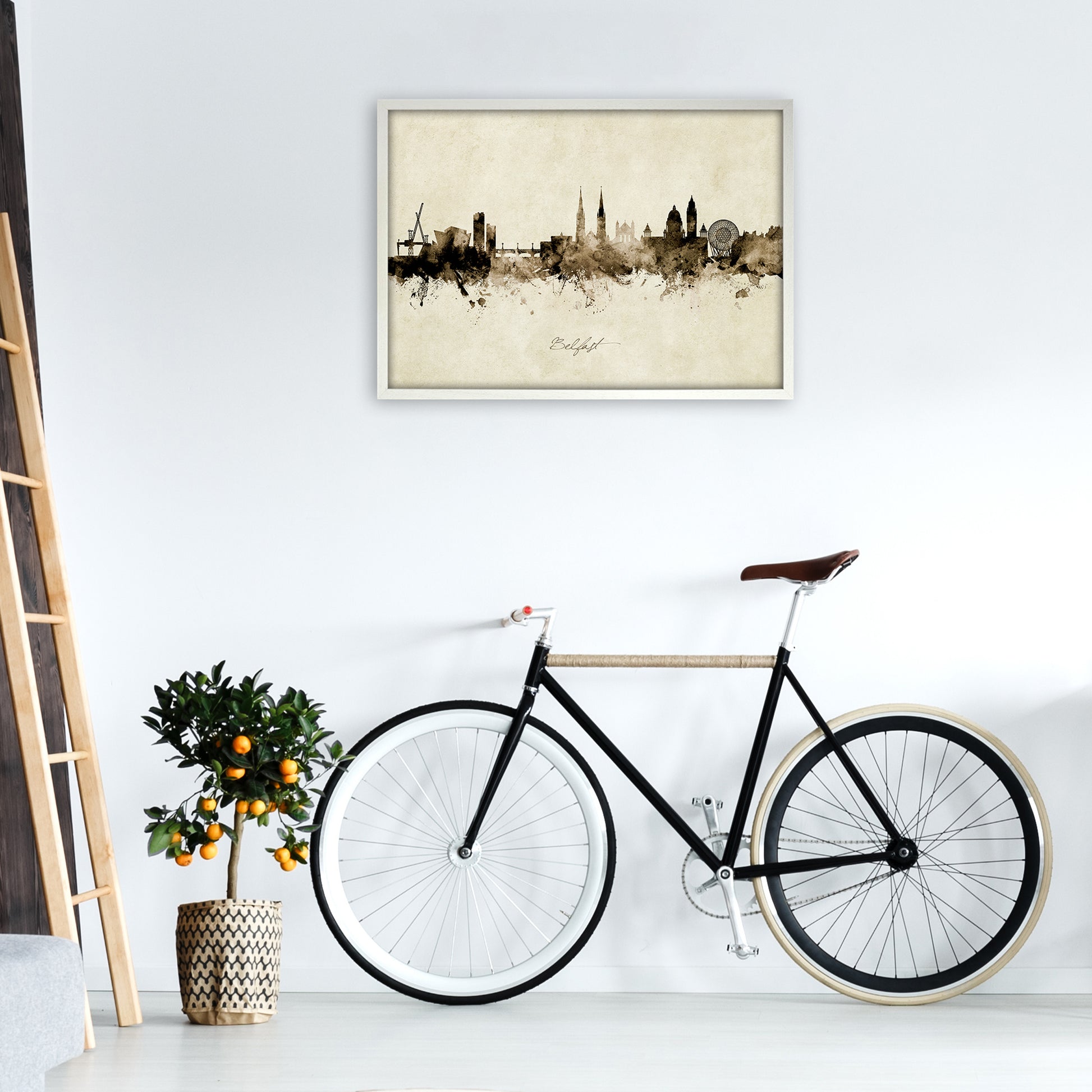 Belfast Northern Ireland Skyline Vintage Art Print by Michael Tompsett A1 Oak Frame