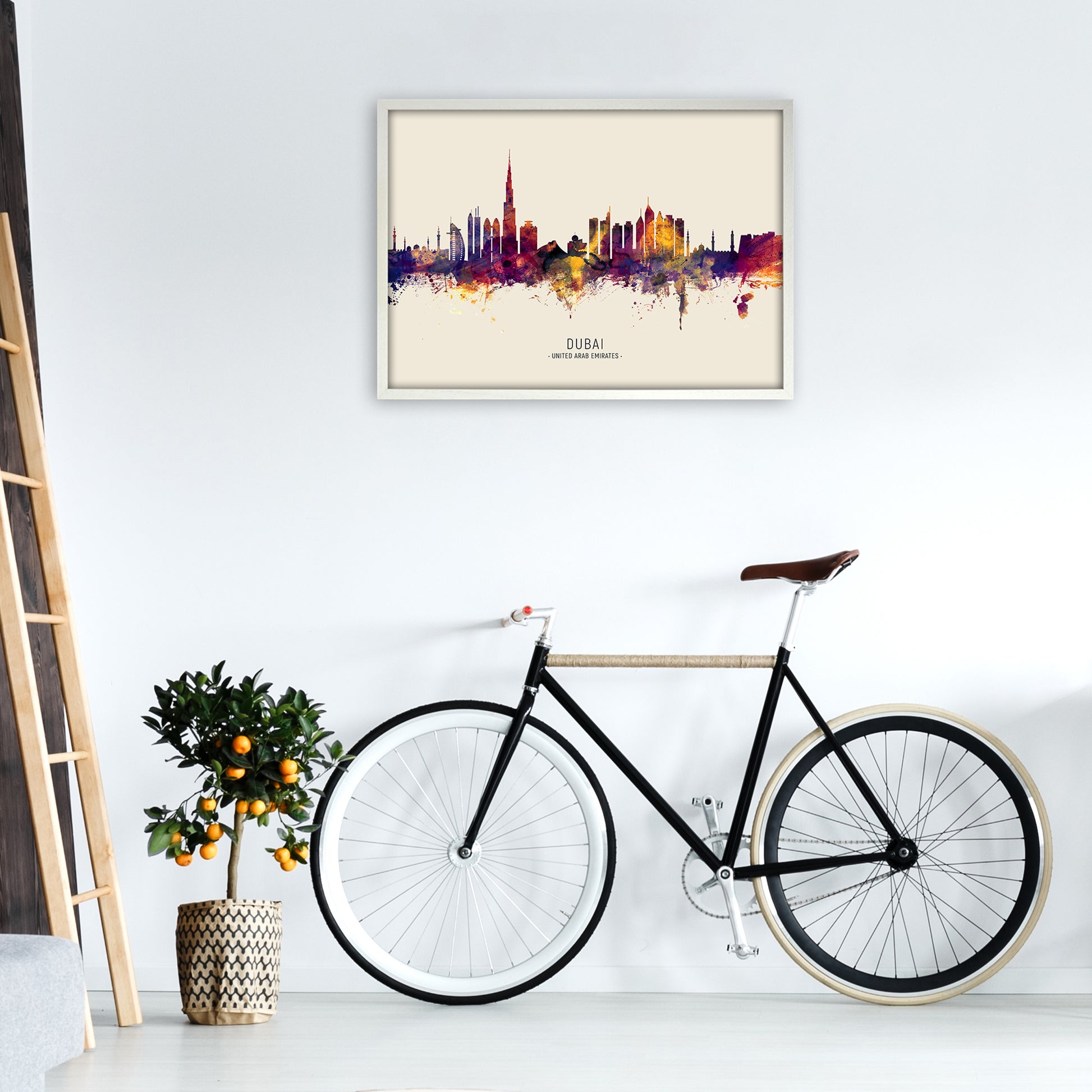 Dubai United Arab Emirates Skyline Autumn City Name Art Print by Michael Tompsett A1 Oak Frame