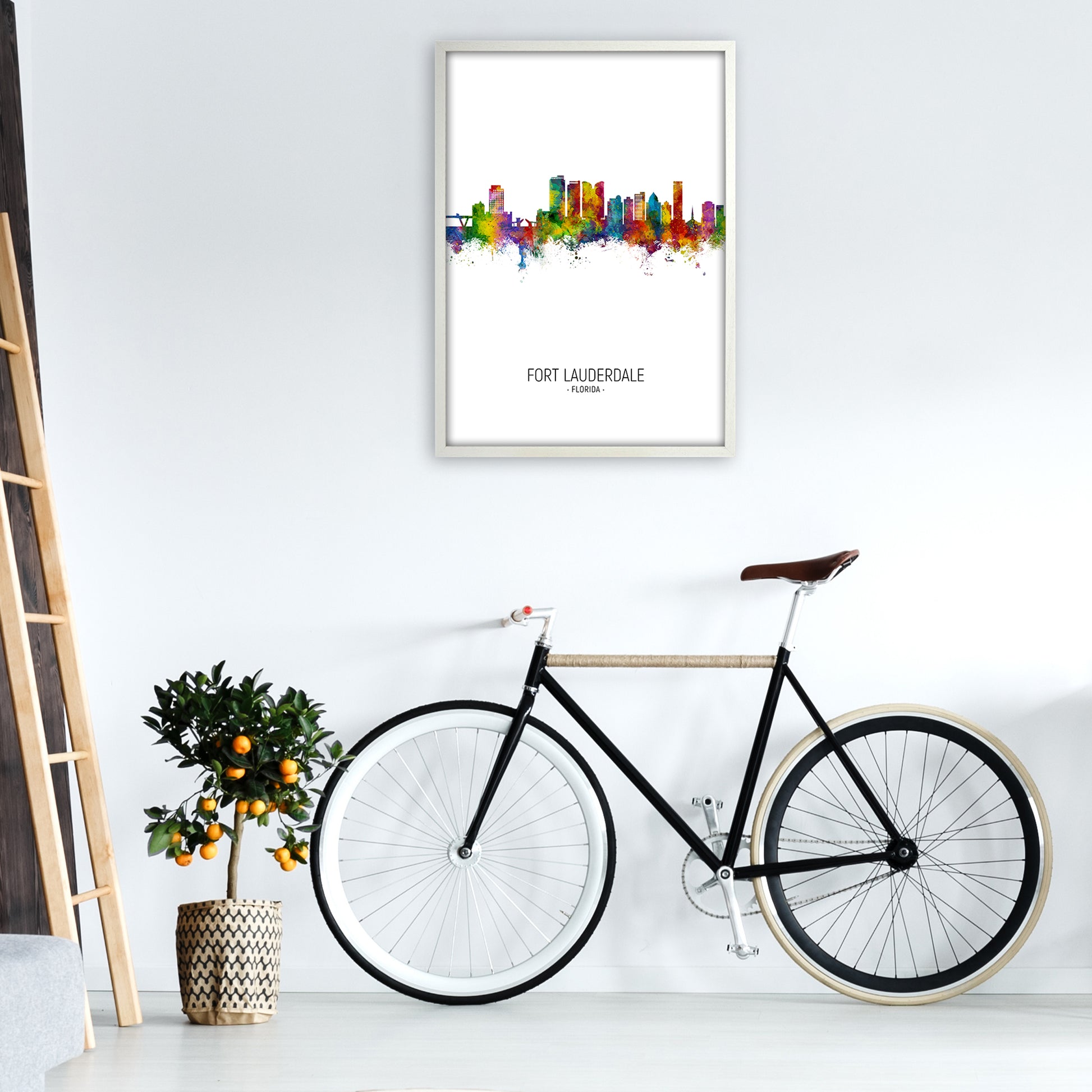 Fort Lauderdale Florida Skyline Portrait Art Print by Michael Tompsett A1 Oak Frame