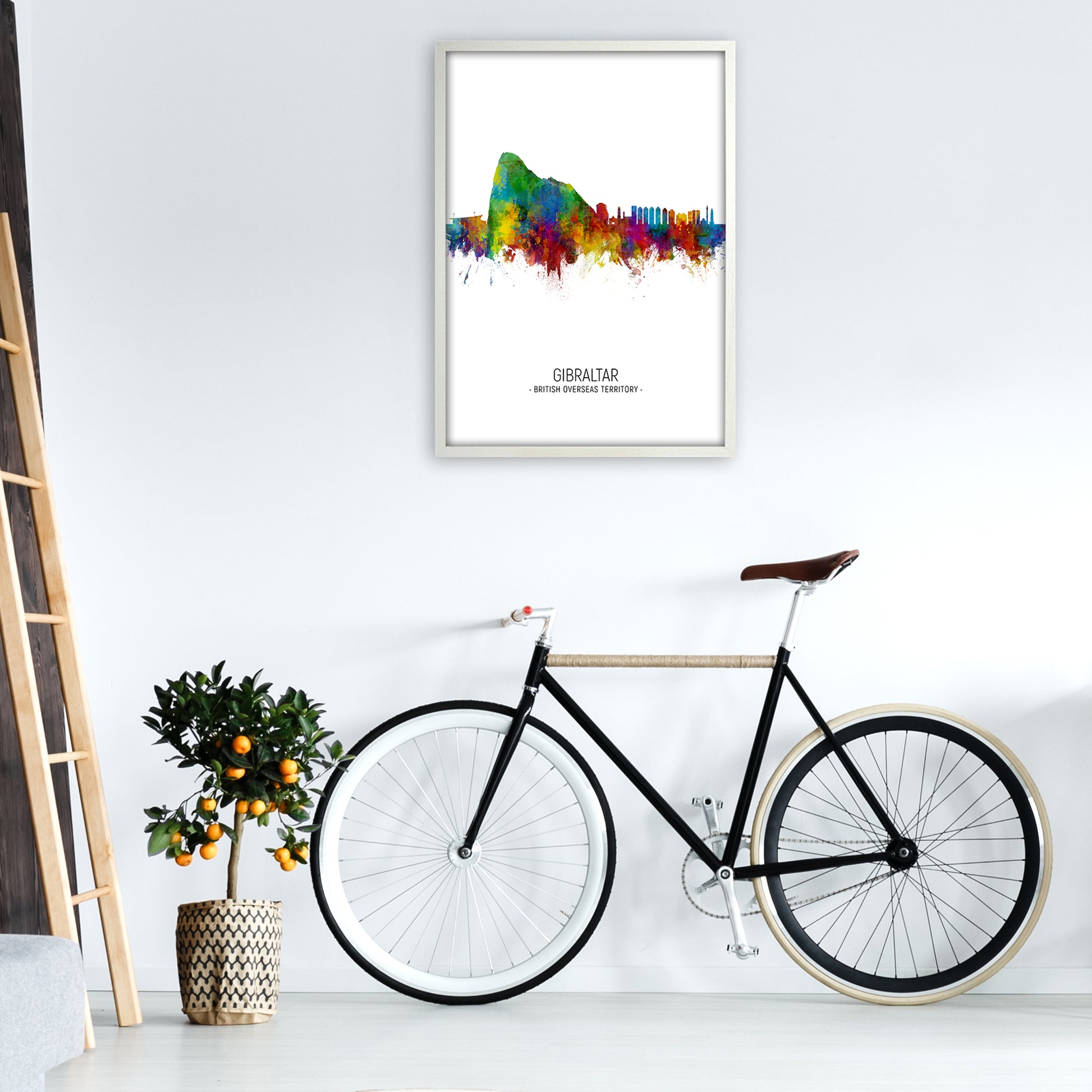 Gibraltar Skyline Portrait Art Print by Michael Tompsett A1 Oak Frame