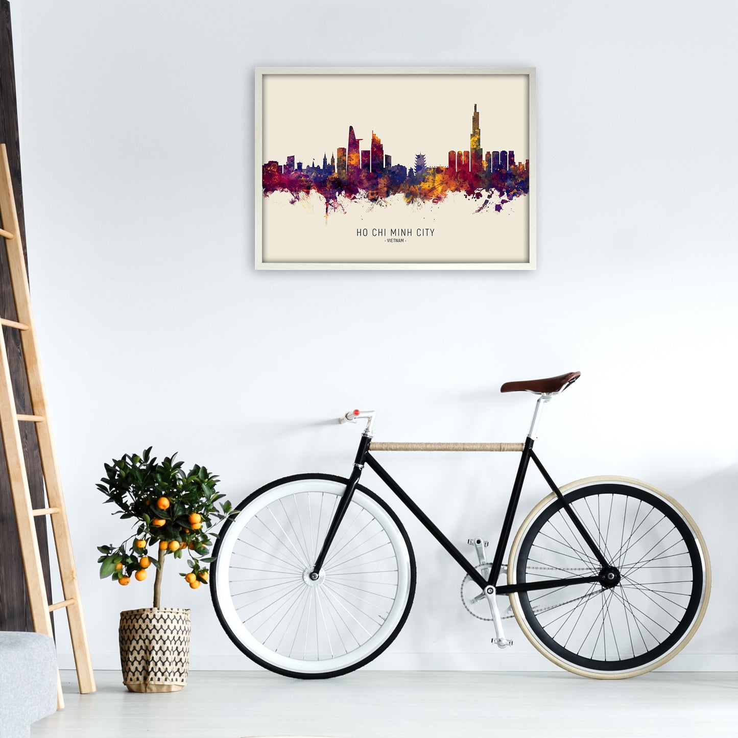 Ho Chi Minh City Vietnam Skyline Autumn City Name Art Print by Michael Tompsett A1 Oak Frame