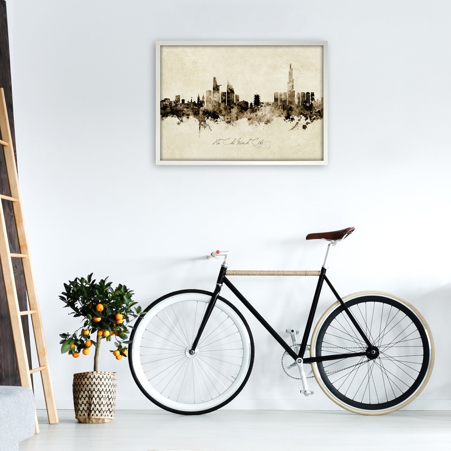 Ho Chi Minh City Vietnam Skyline Vintage Art Print by Michael Tompsett A1 Oak Frame