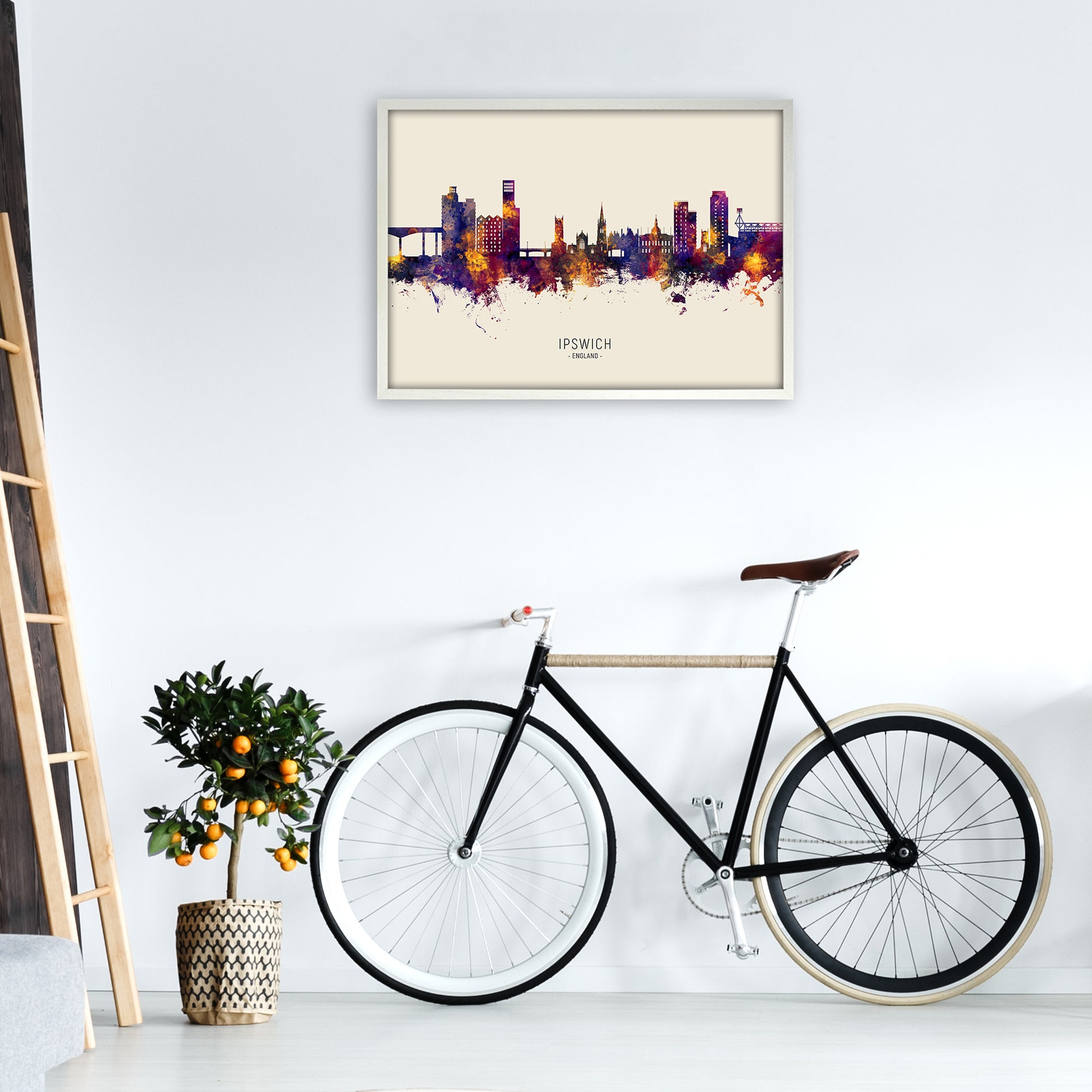 Ipswich England Skyline Autumn City Name Art Print by Michael Tompsett A1 Oak Frame