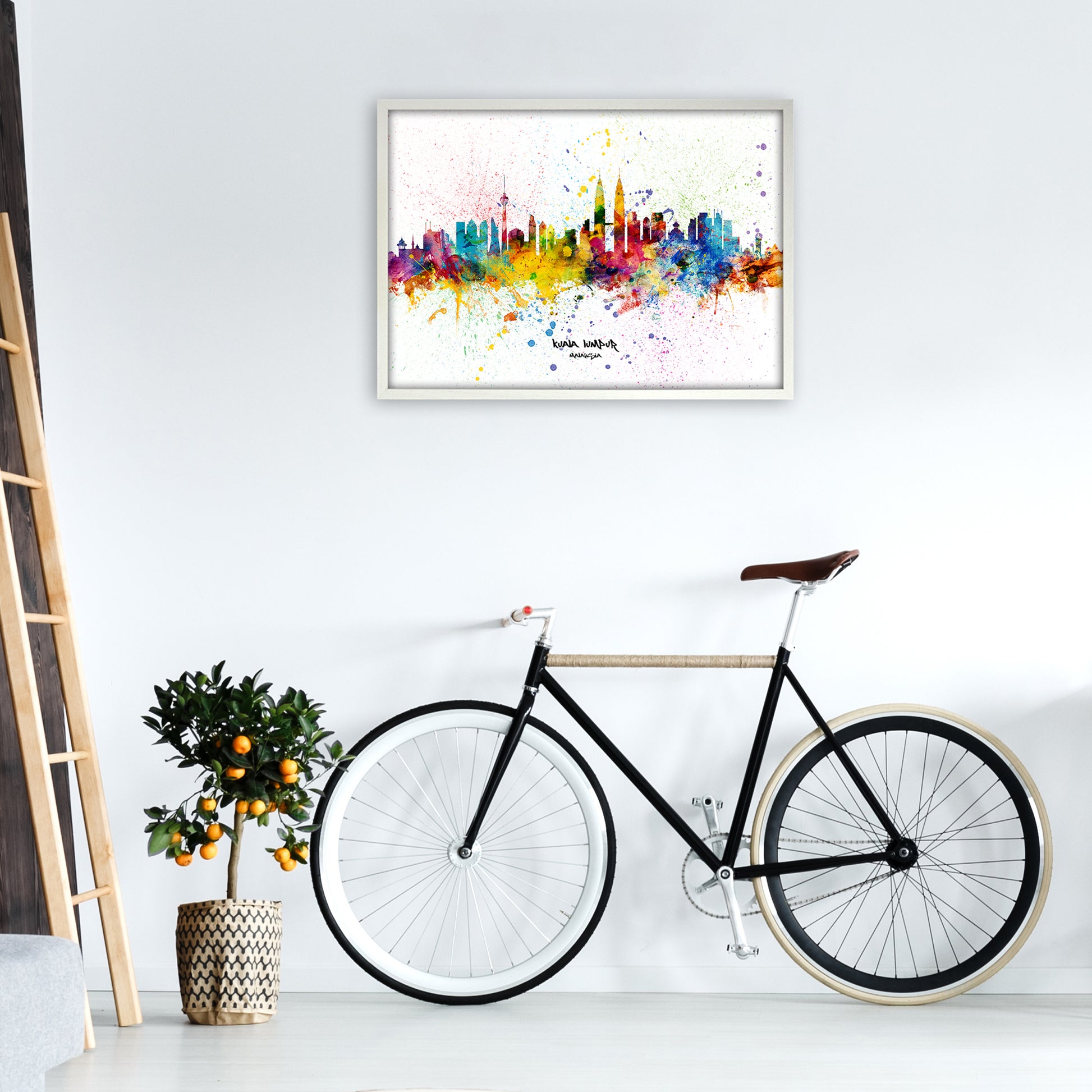 Kuala Lumpur Malaysia Skyline Splash Art Print by Michael Tompsett A1 Oak Frame